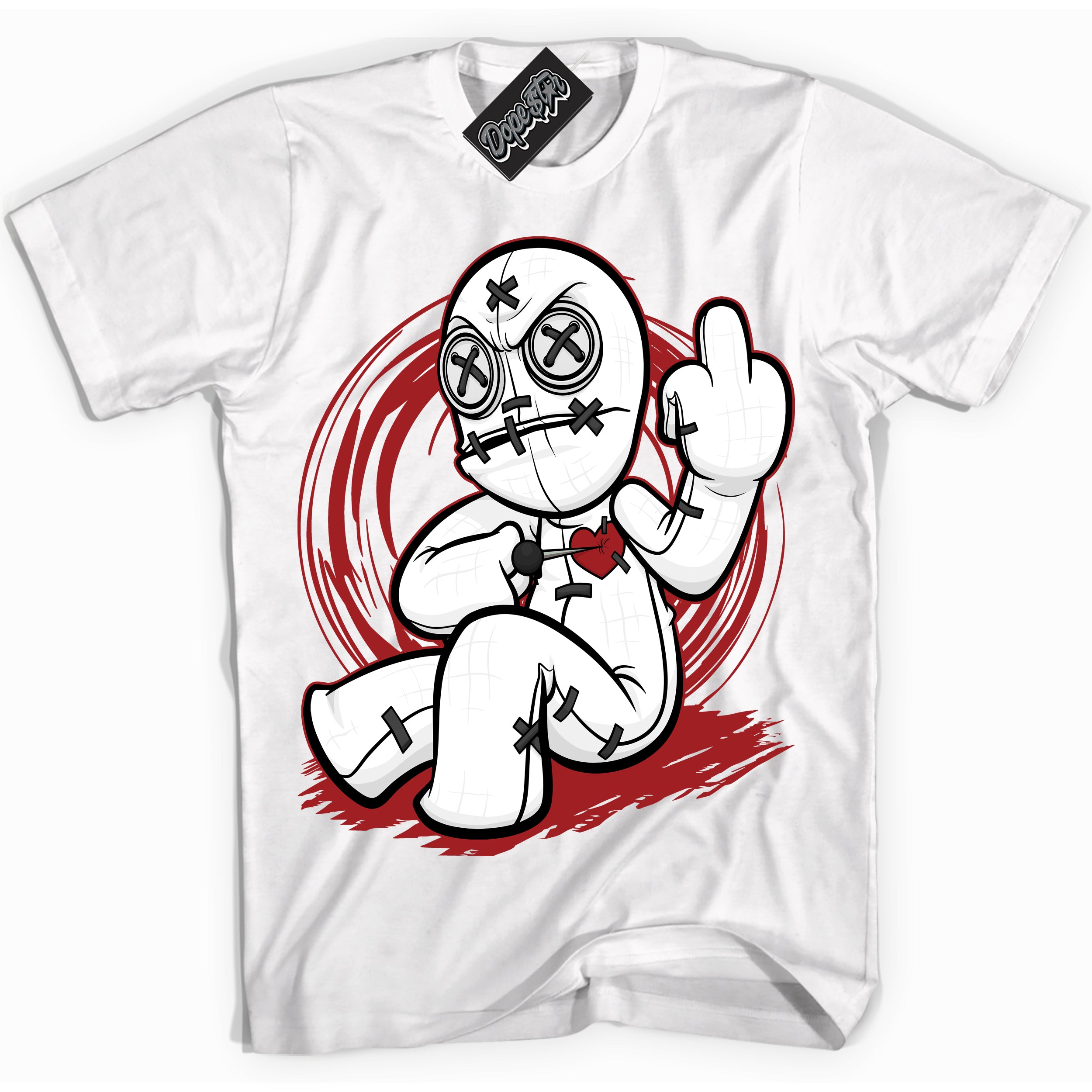 Cool White graphic tee with “ VooDoo Doll ” print, that perfectly matches Lost And Found 1s sneakers