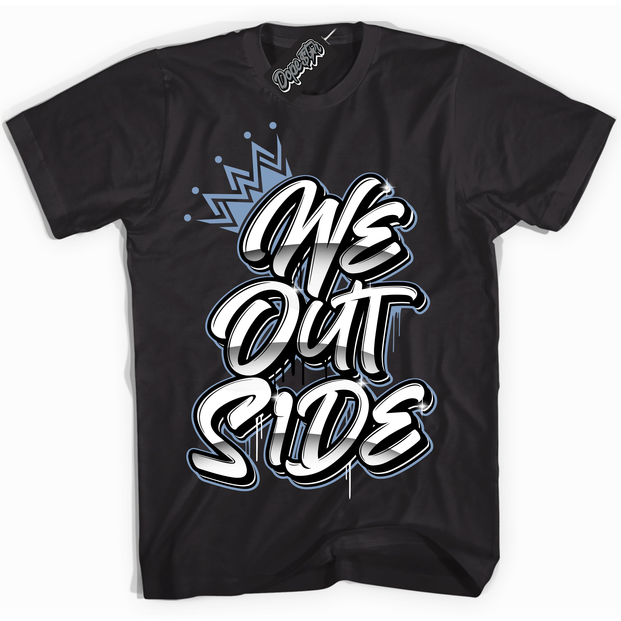 Cool Black Shirt with “ We Outside” design that perfectly matches Reverse Oreo 6s Sneakers.