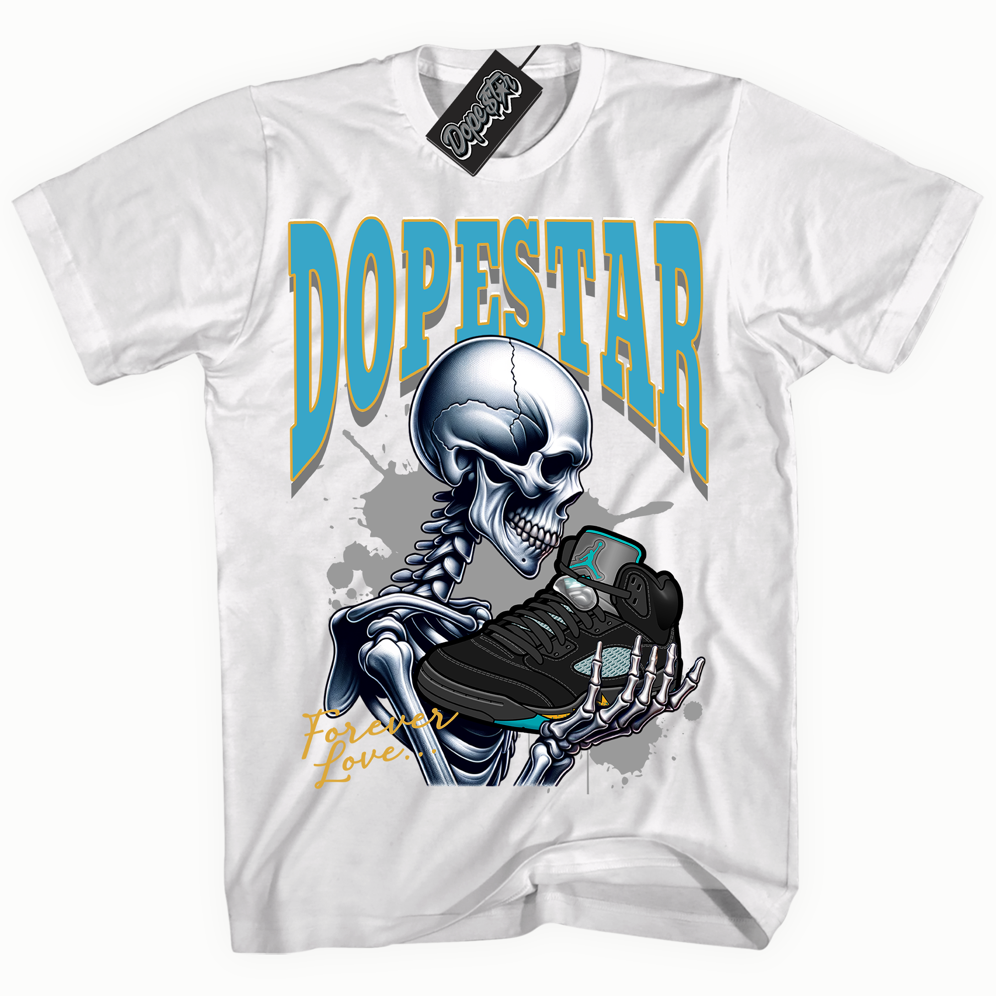 Cool White graphic tee with “ Forever Love ” print, that perfectly matches AQUA 5s sneakers