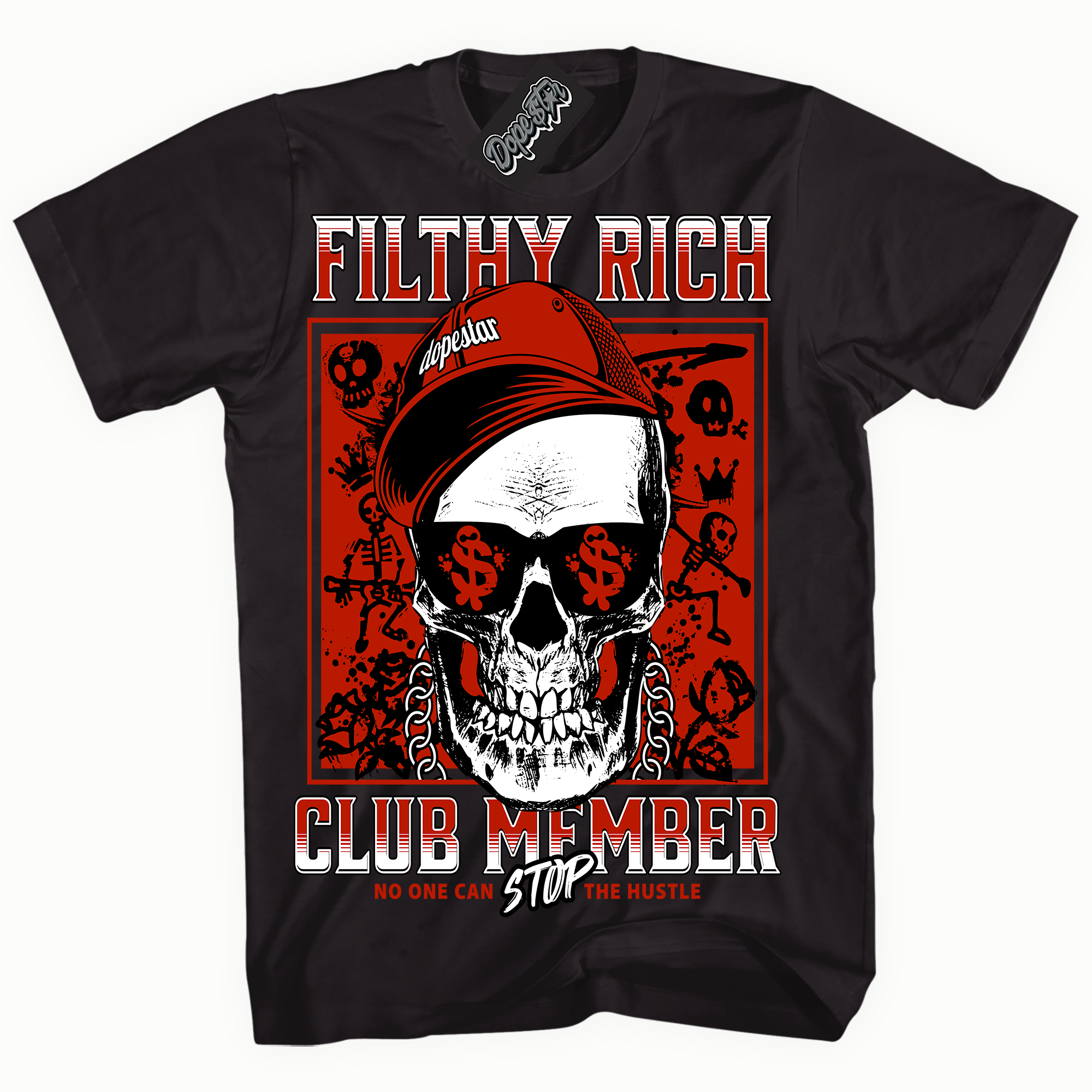 Cool Black graphic tee with “ Filthy Rich ” print, that perfectly matches CHERRY 11s  sneakers
