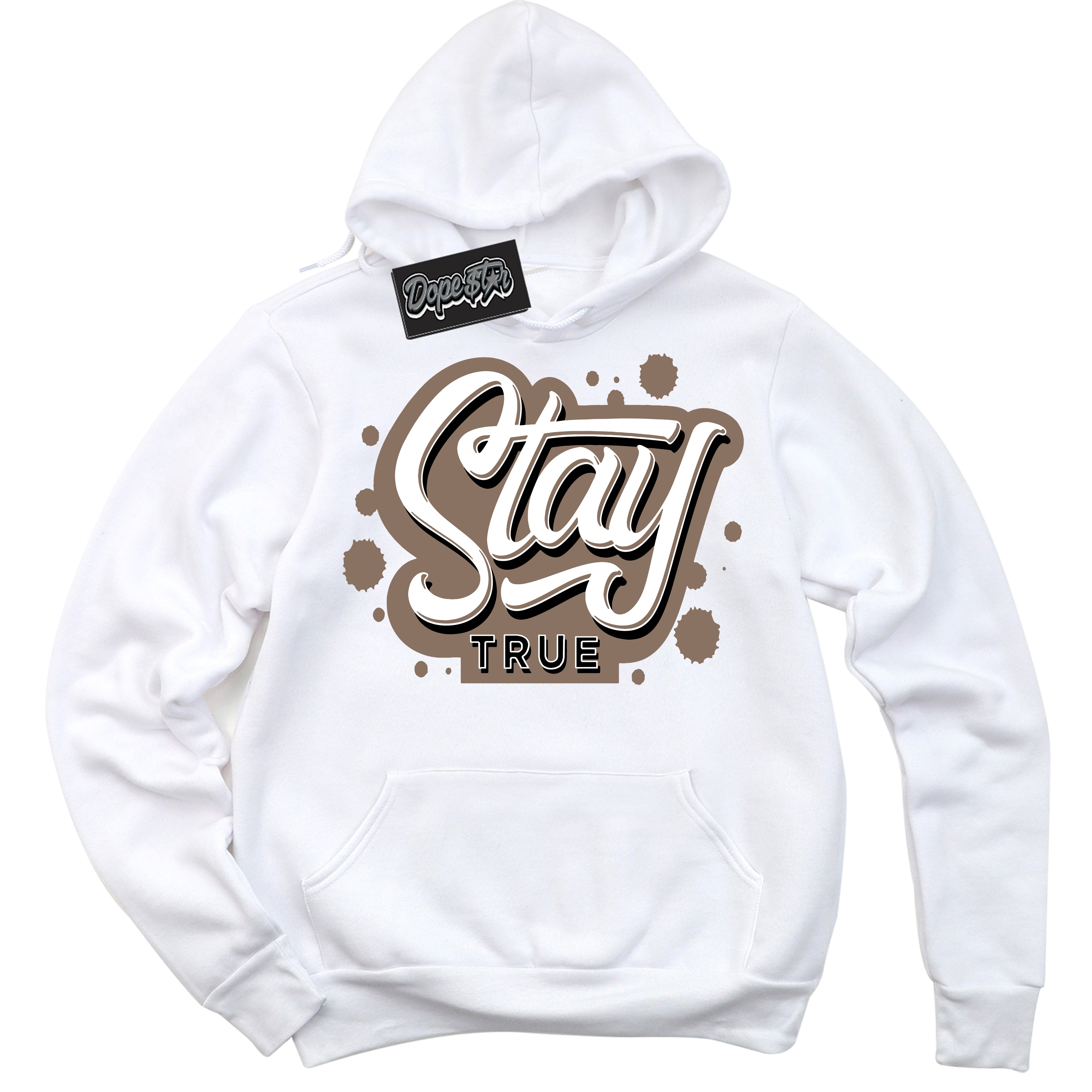 Cool White Hoodie with “ Stay True ” design that Perfectly Matches Latte 1s Sneakers.