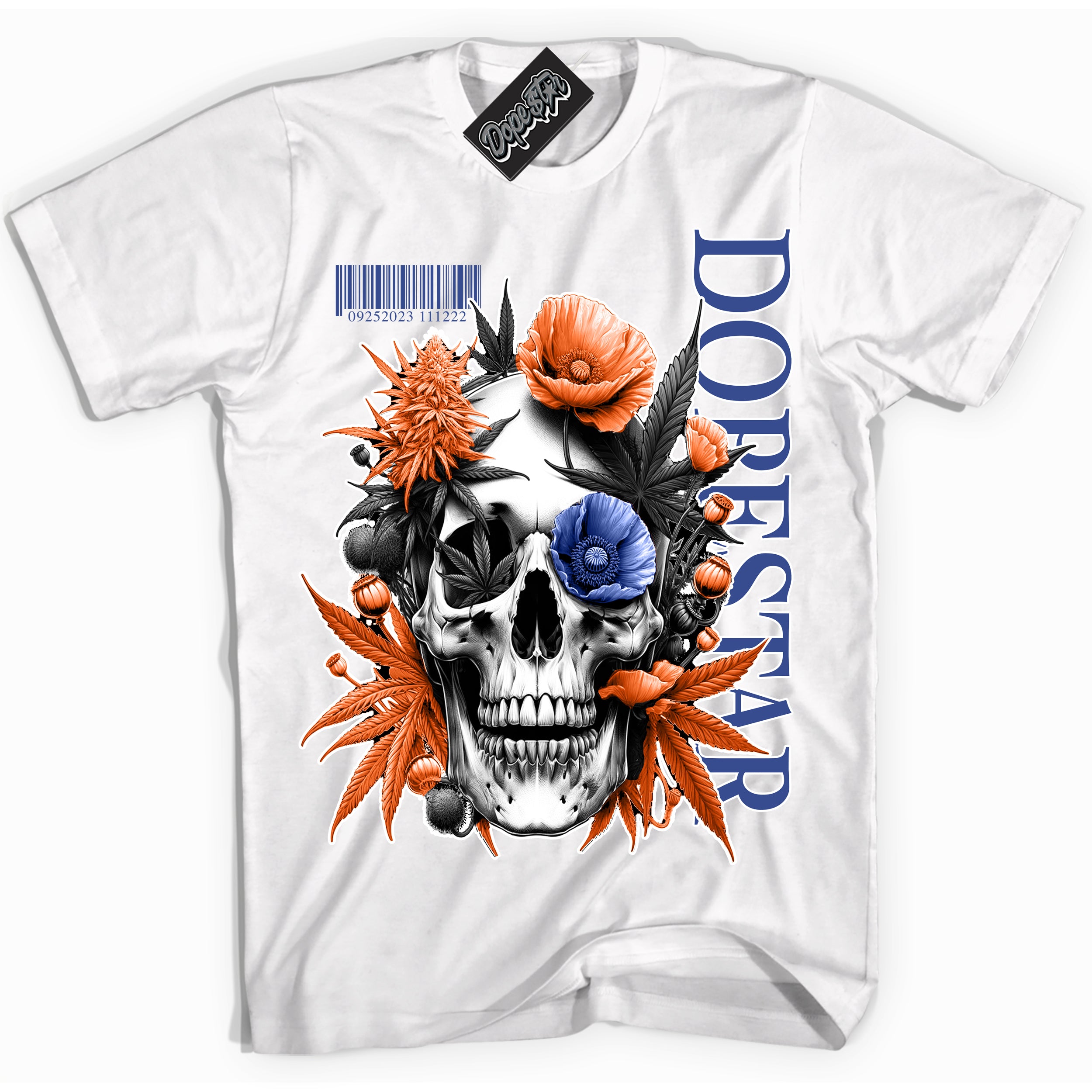 Cool White Shirt with “ Skull Poppies” design that perfectly matches Knicks Sneakers.