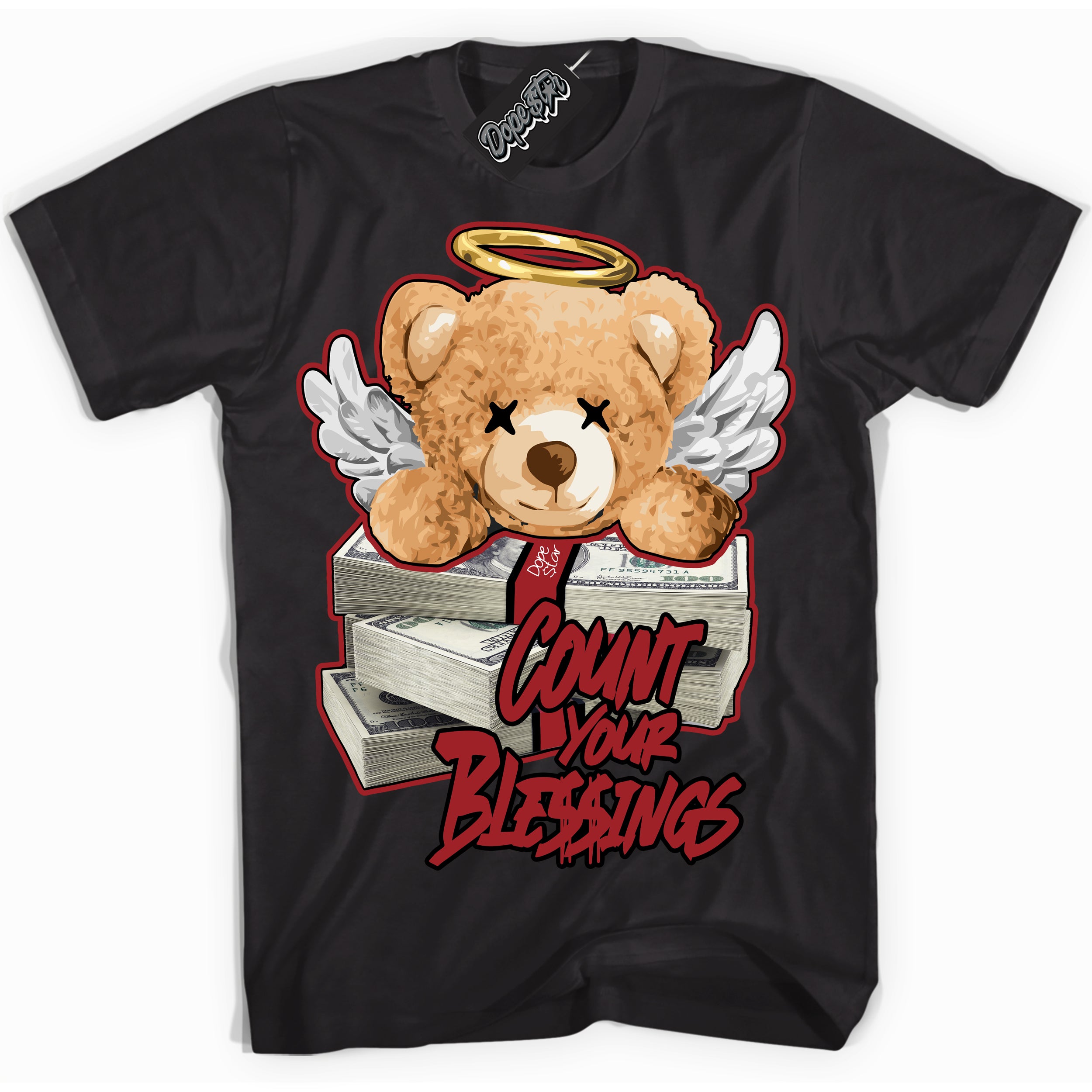 Cool Black graphic tee with “ Count Your Blessings ” print, that perfectly matches Lost And Found 1s sneakers