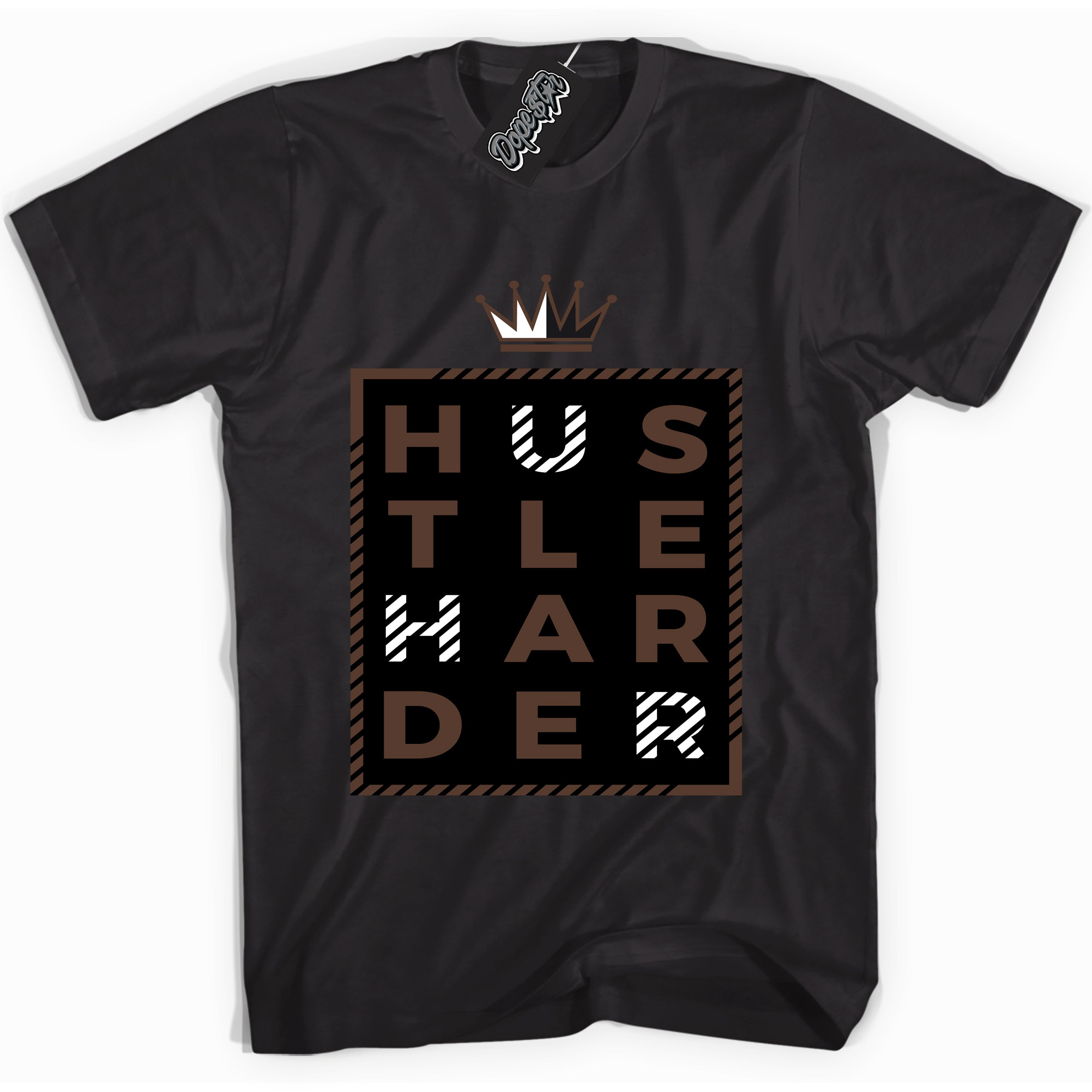 Cool Black graphic tee with “ Hustle Harder ” design, that perfectly matches Palomino 1s sneakers