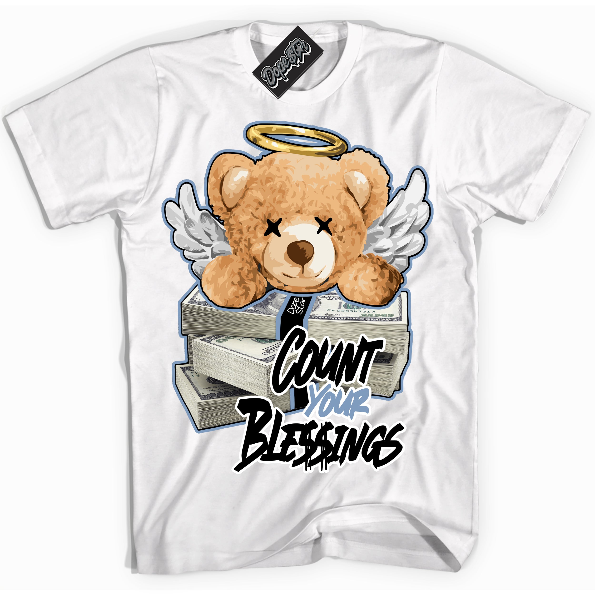 Cool White Shirt with “ Count Your Blessings” design that perfectly matches Reverse Oreo 6s Sneakers.