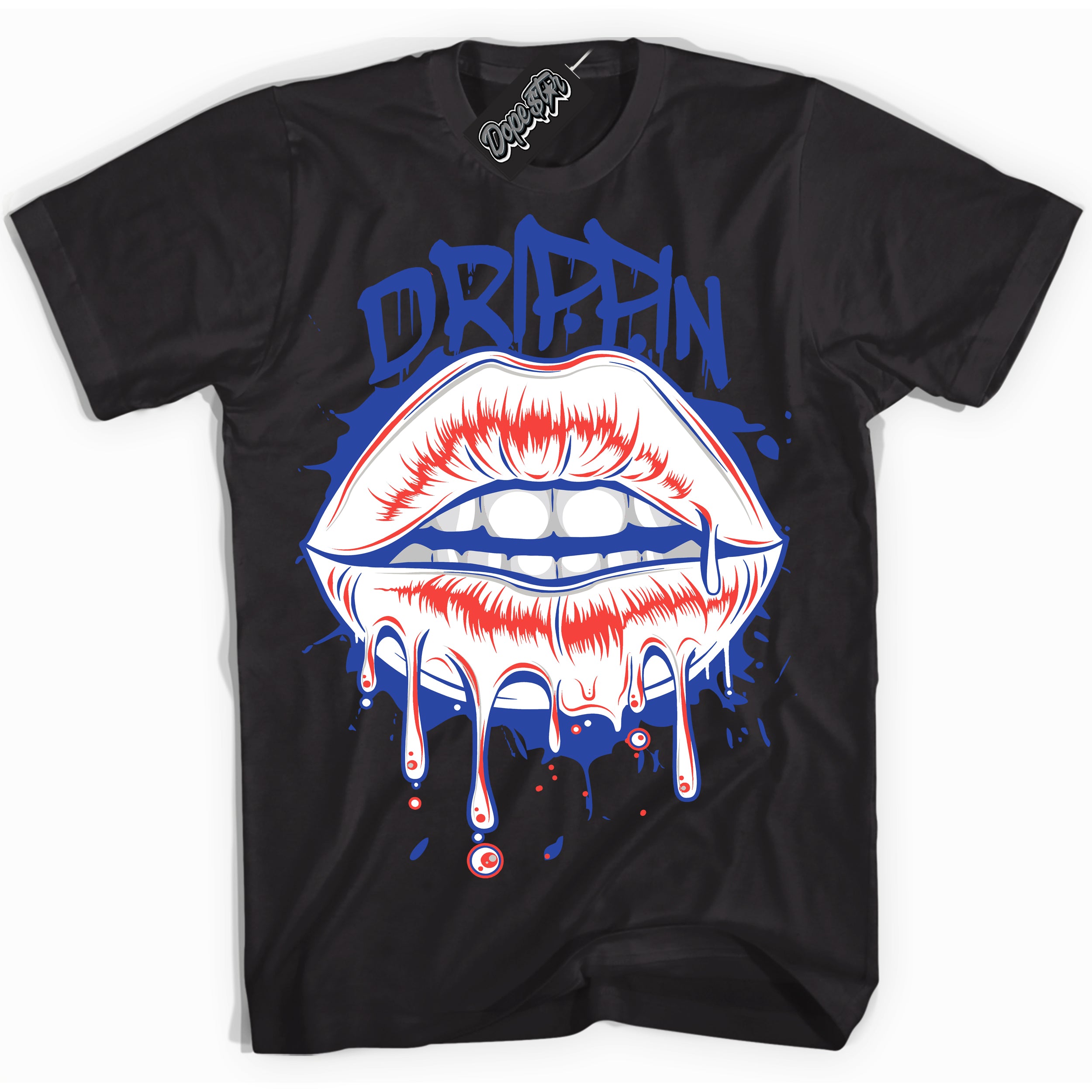 Cool Black Shirt with “ Drippin ” design that perfectly matches Ultramarine 180s Sneakers.