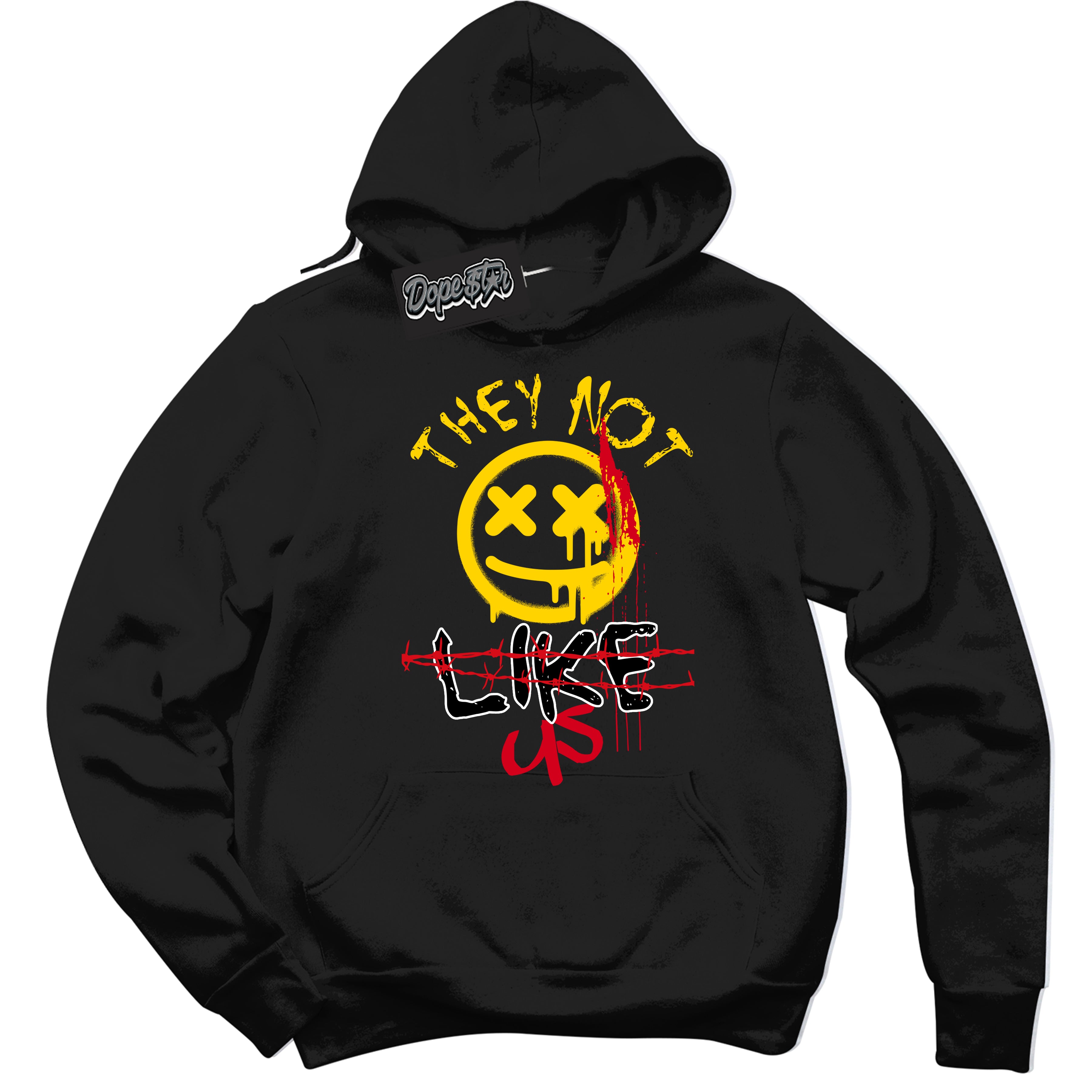 Black “They Not Like Us” Hoodie by Dope Star Brand®, styled to match Quai 54 sneakers