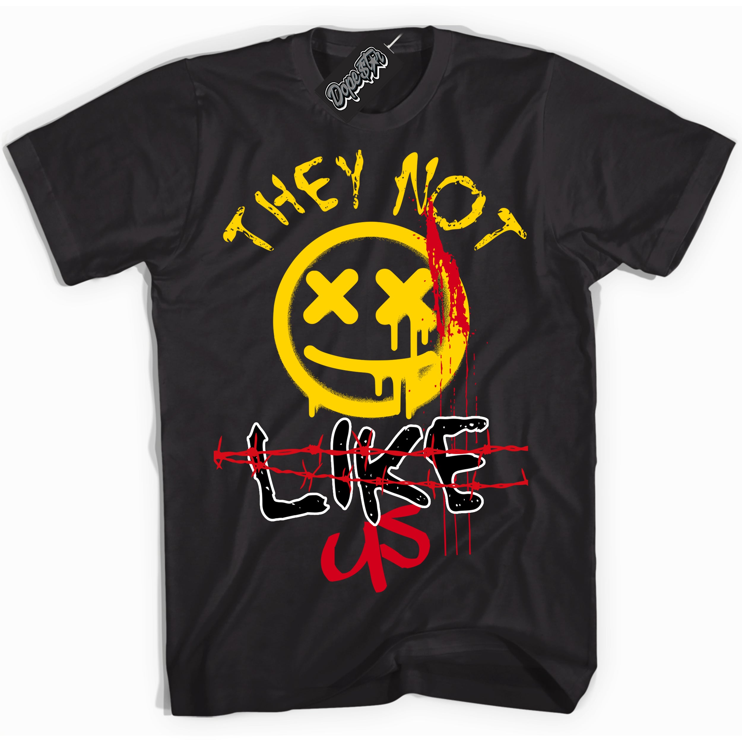 Black “They Not Like Us” T-shirt by Dope Star Brand®, styled to match Quai 54 sneakers