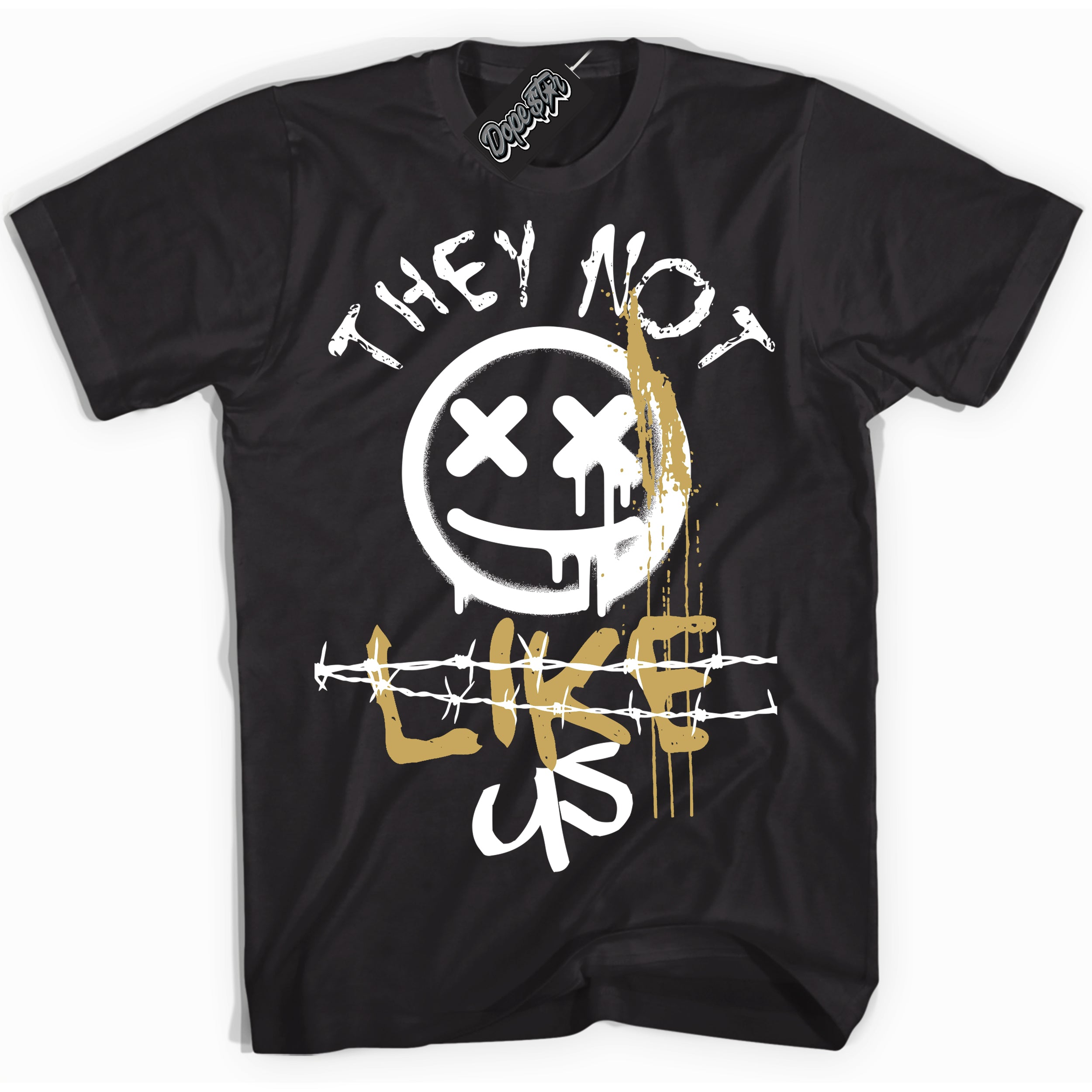 Black “They Not Like Us” T-shirt by Dope Star Brand®, styled to match Rookie of The Year 1s sneakers