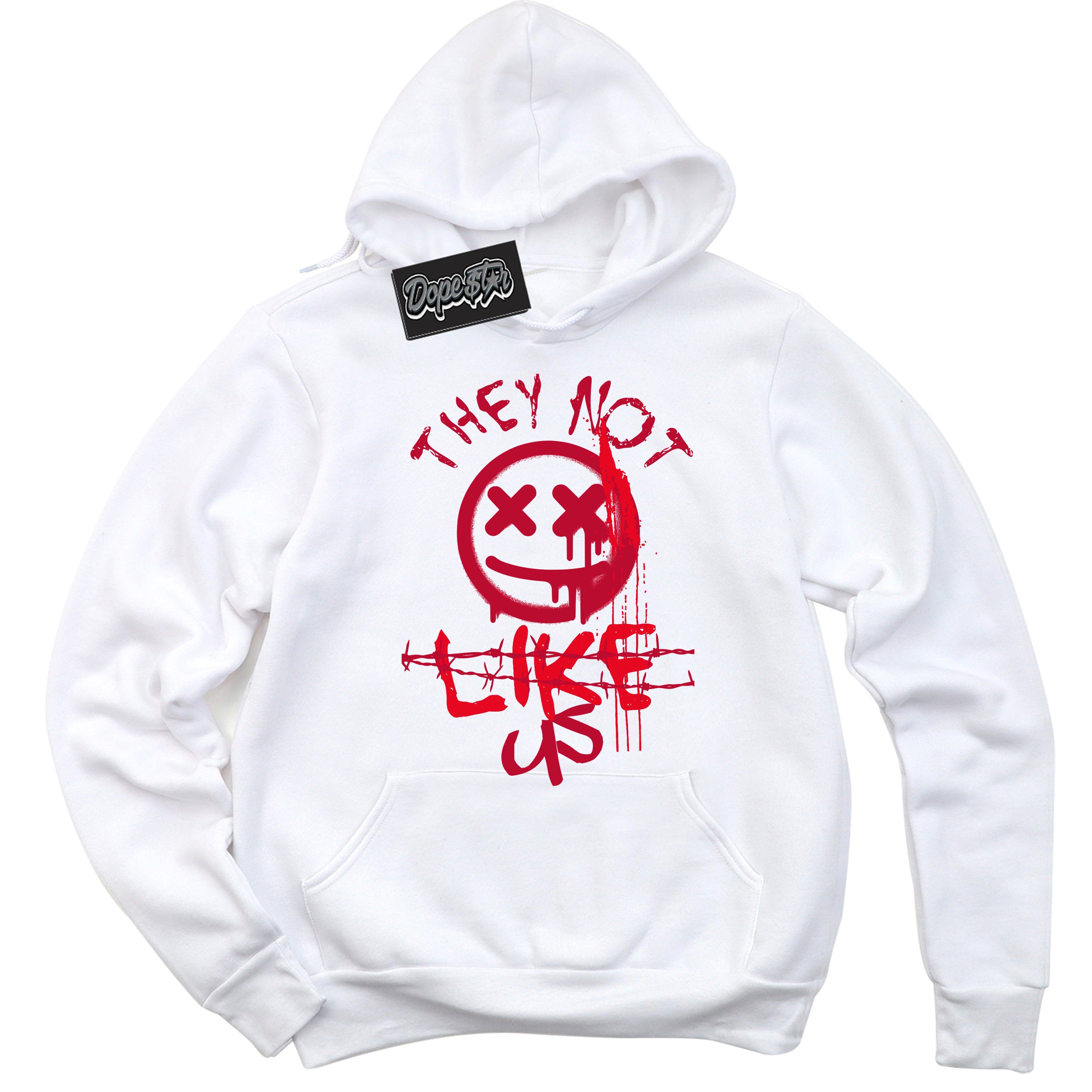 White “They Not Like Us” Hoodie by Dope Star Brand®, styled to match University Red Dunk sneakers