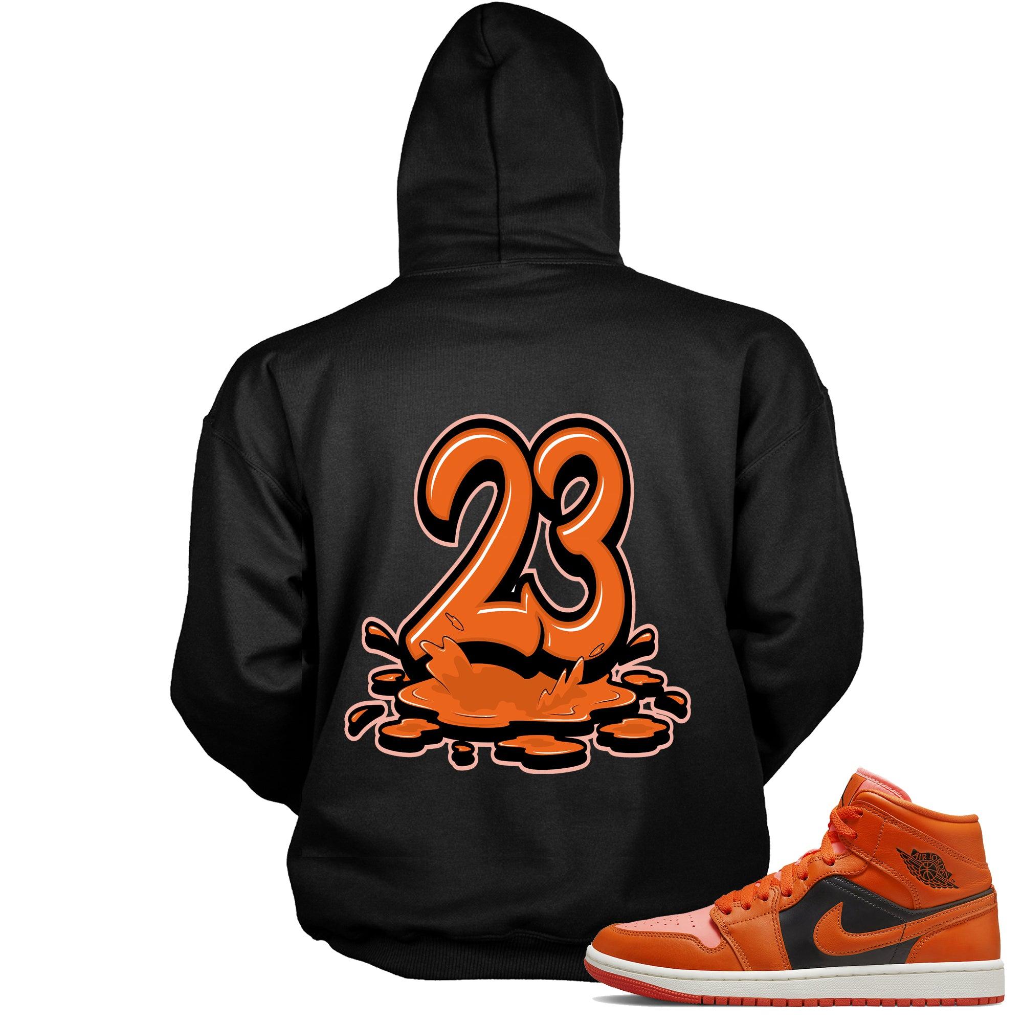 Number 23 Melting Hoodie AJ 1 Mid Orange Black photo