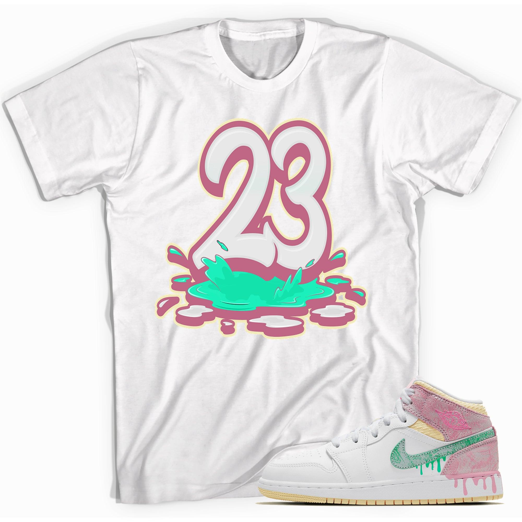 Number 23 Melting Shirt AJ 1 Mid Paint Drip GS photo