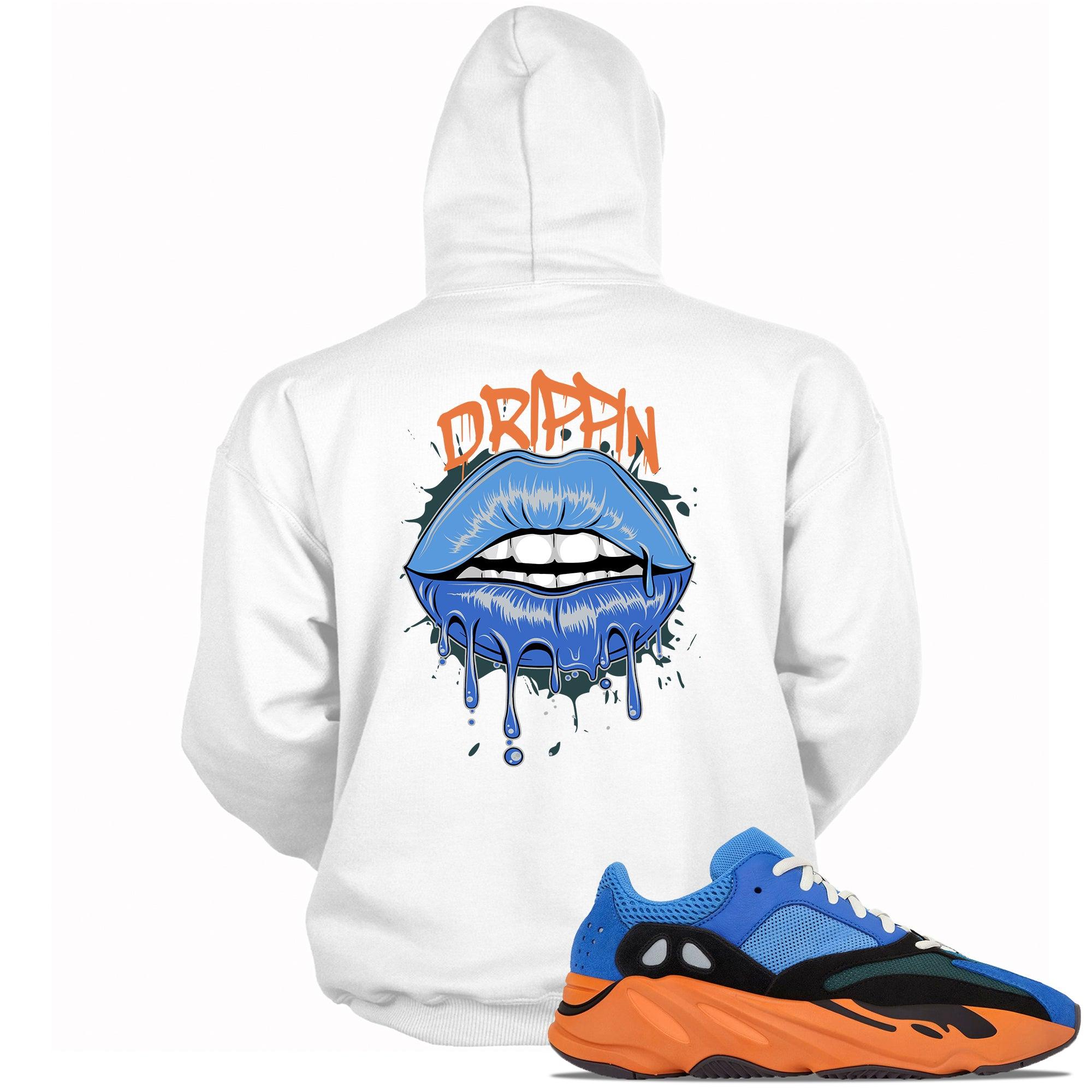 white Drippin Lips Hoodie Yeezy Boost 700 Bright Blue photo
