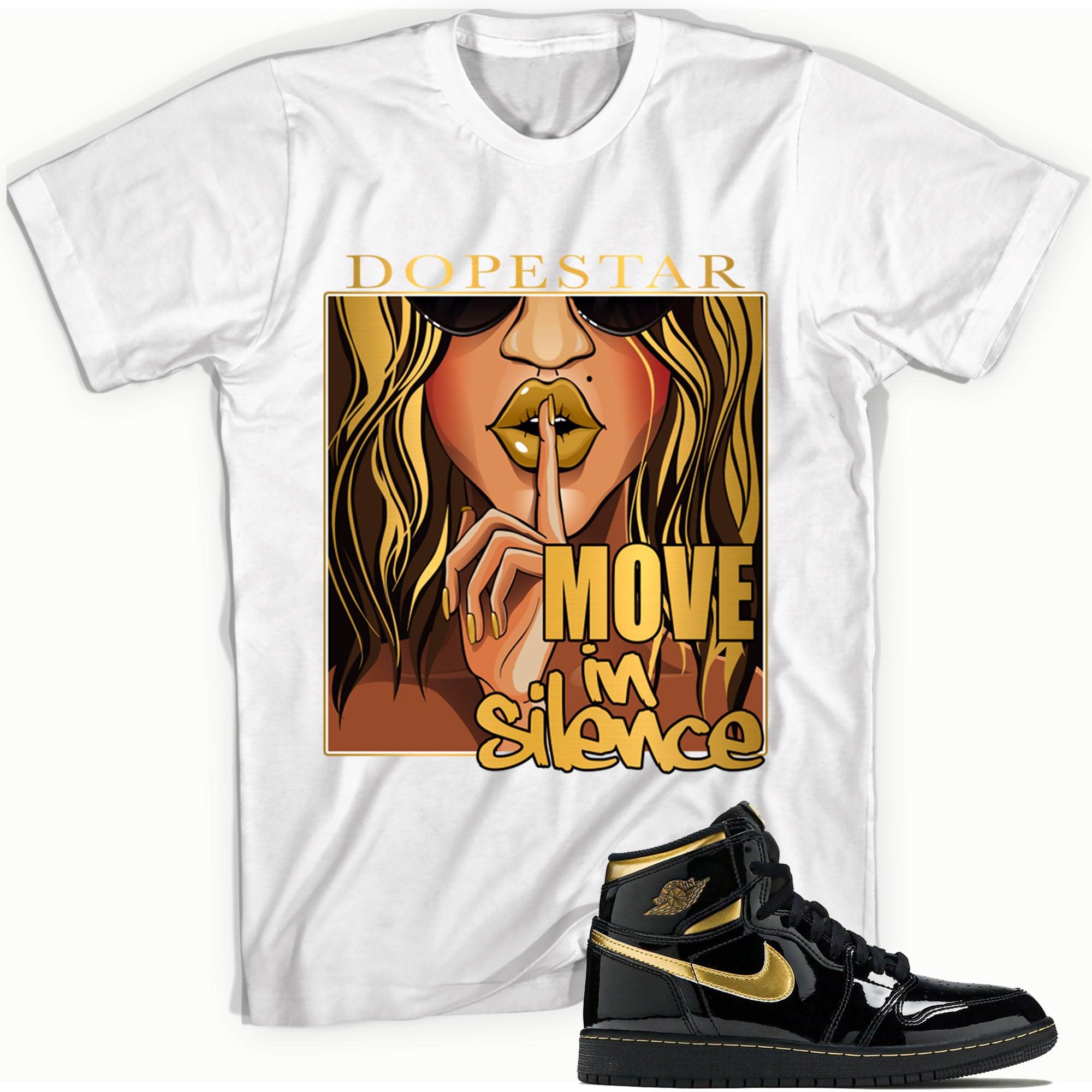 White Move In Silence Shirt AJ 1 Retro High OG Black Metallic Gold photo