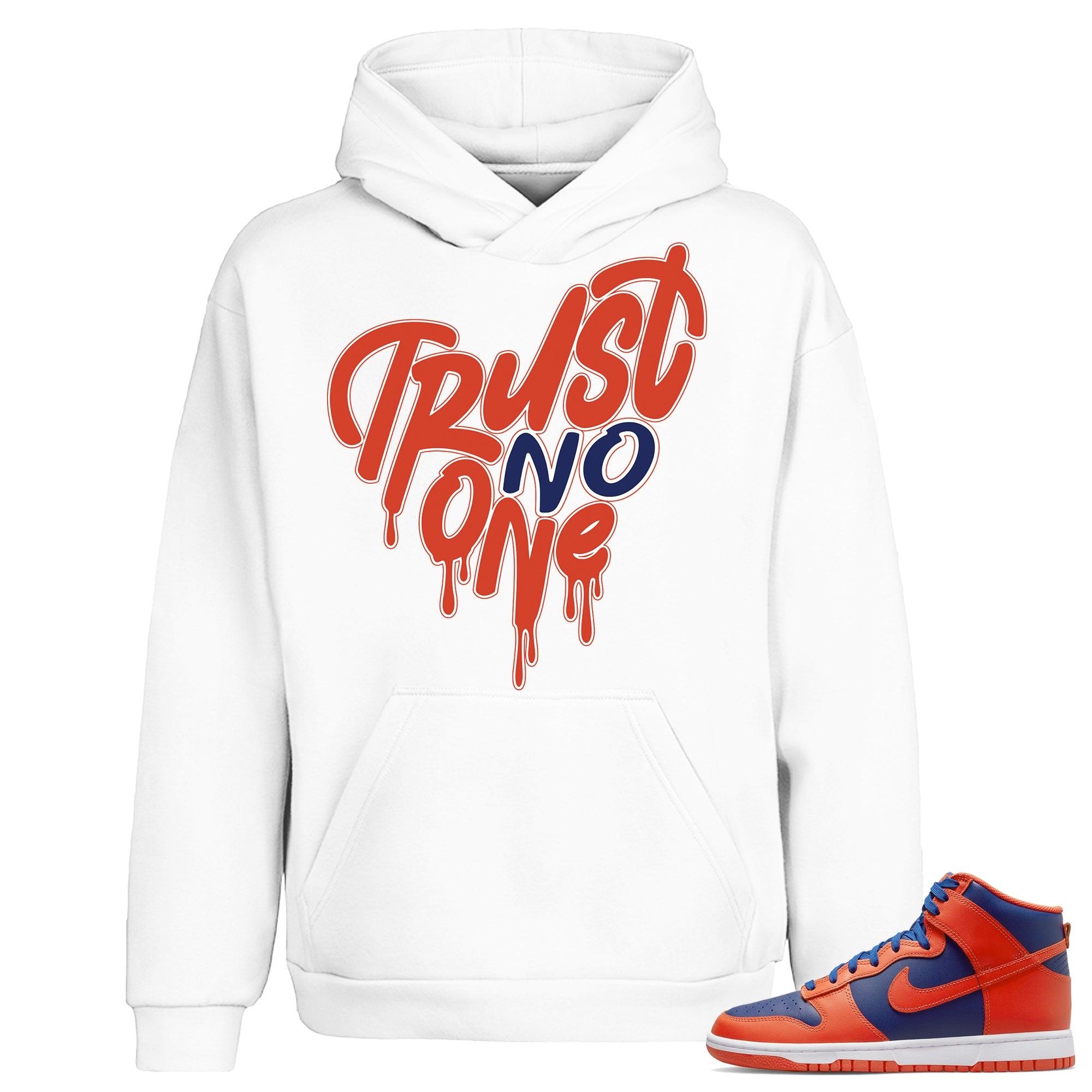 White Trust No One Heart Hoodie Nike Dunk High Knicks photo