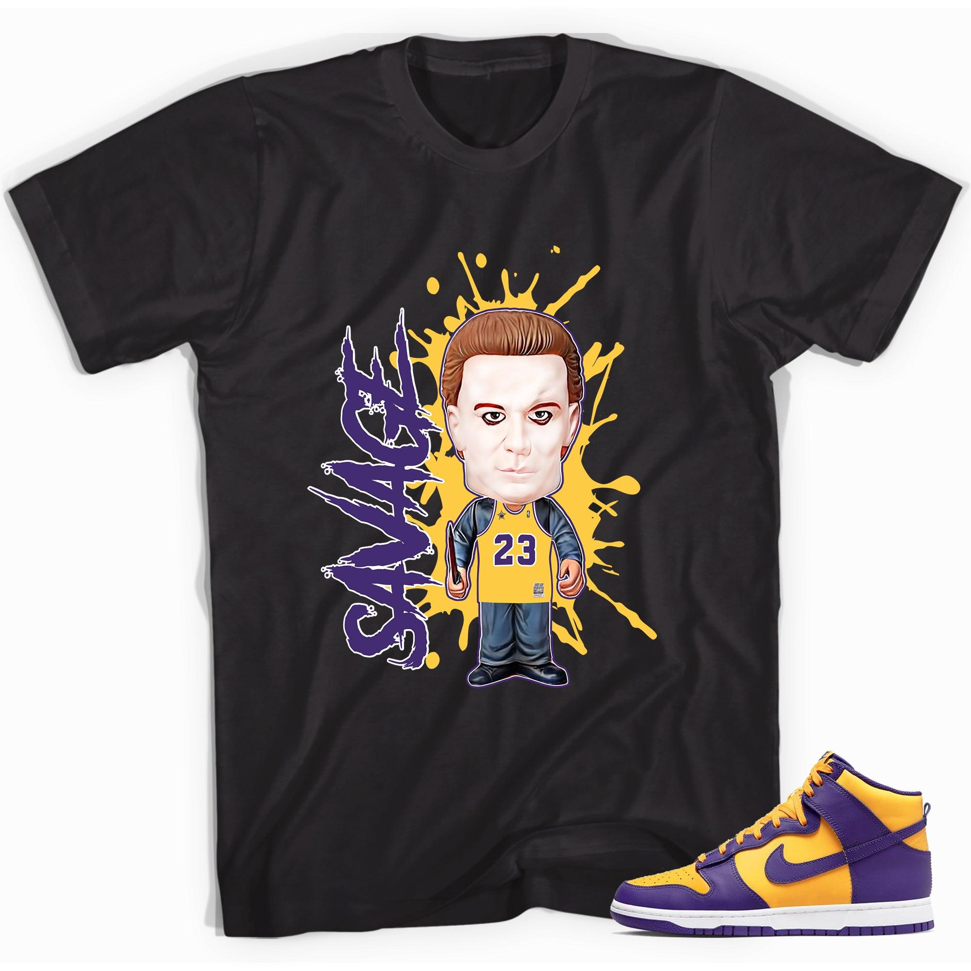 Black Savage Shirt Nike Dunk High Lakers photo