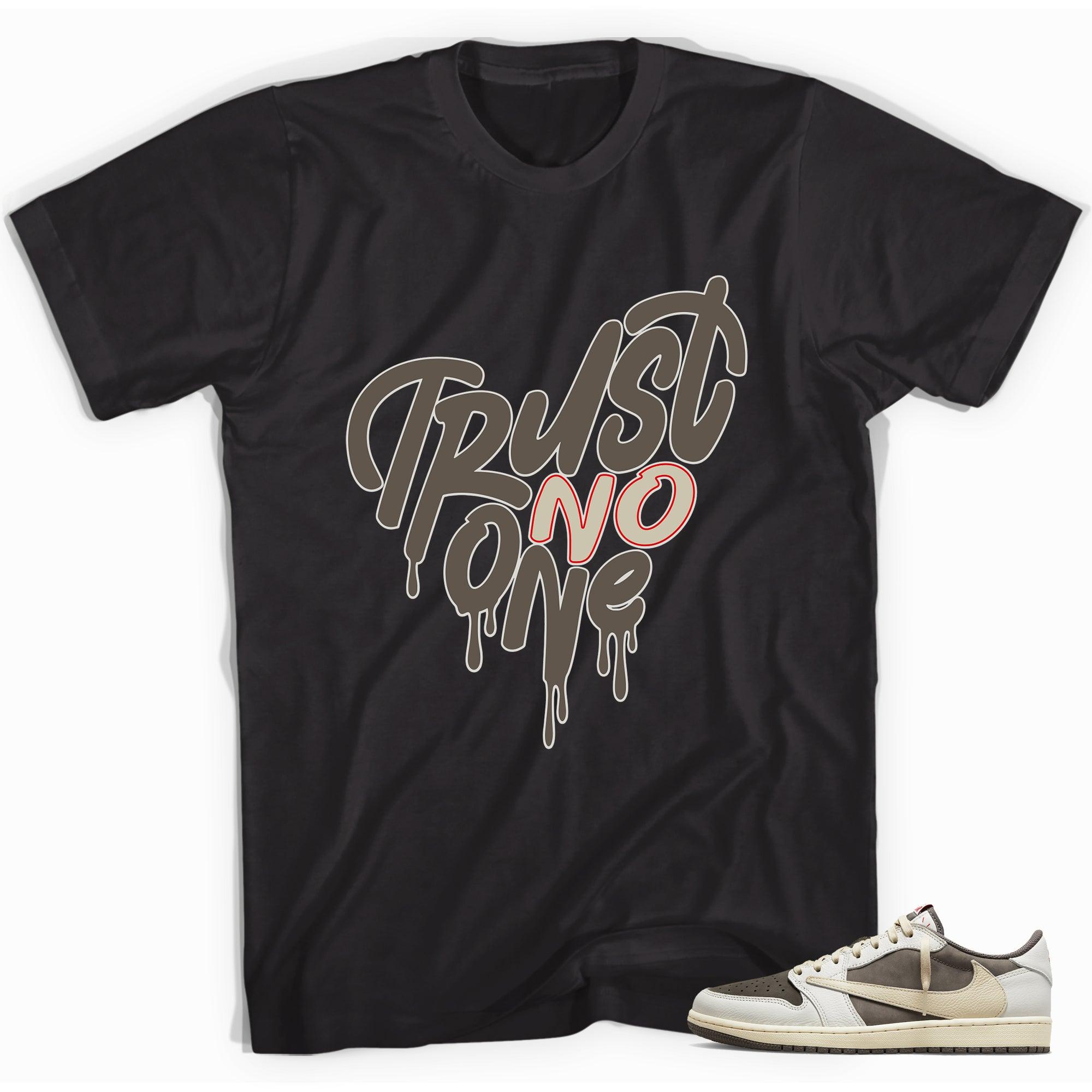 Black Trust No One Shirt Jordan 1s Travis Scott Low Mocha photo