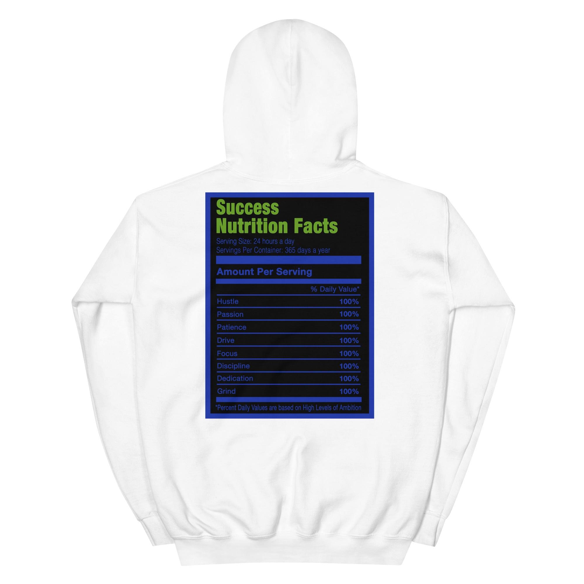 White Success Nutrition Facts Hoodie AJ 13 Hyper Royal photo