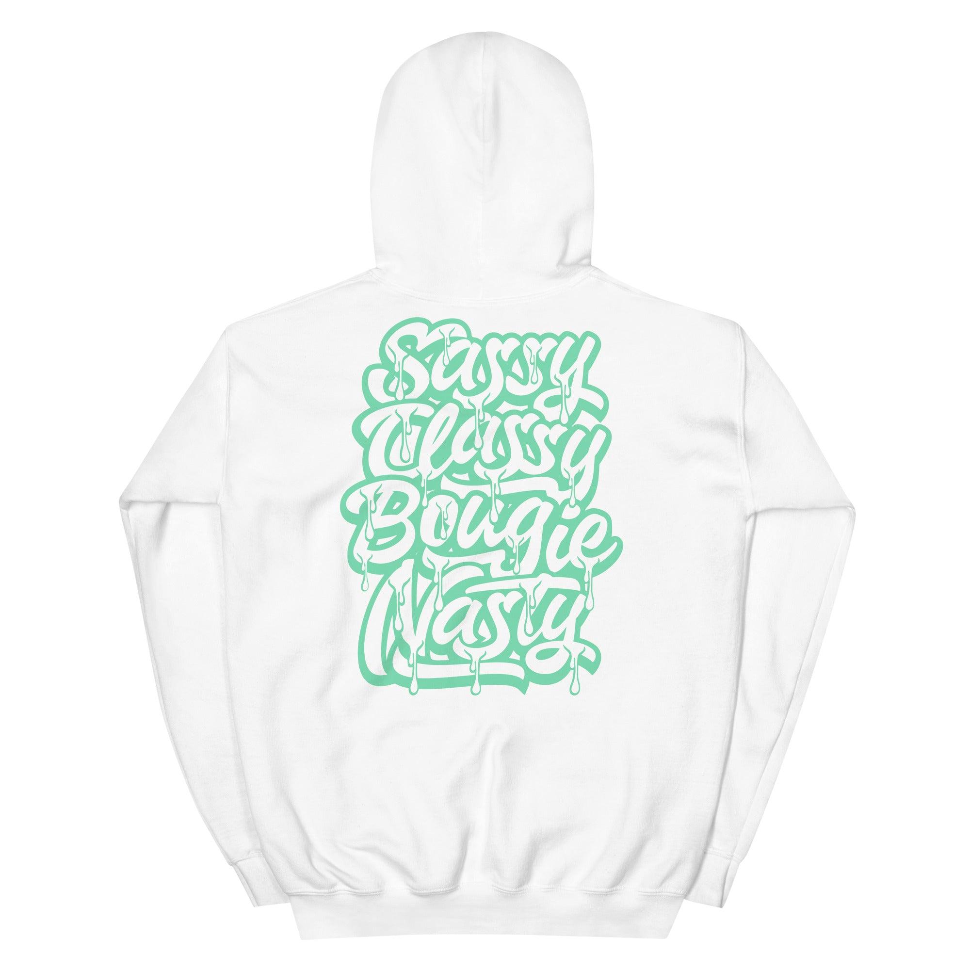 White Sassy Classy Bougie Nasty Hoodie Nike Dunk Low Green Glow photo