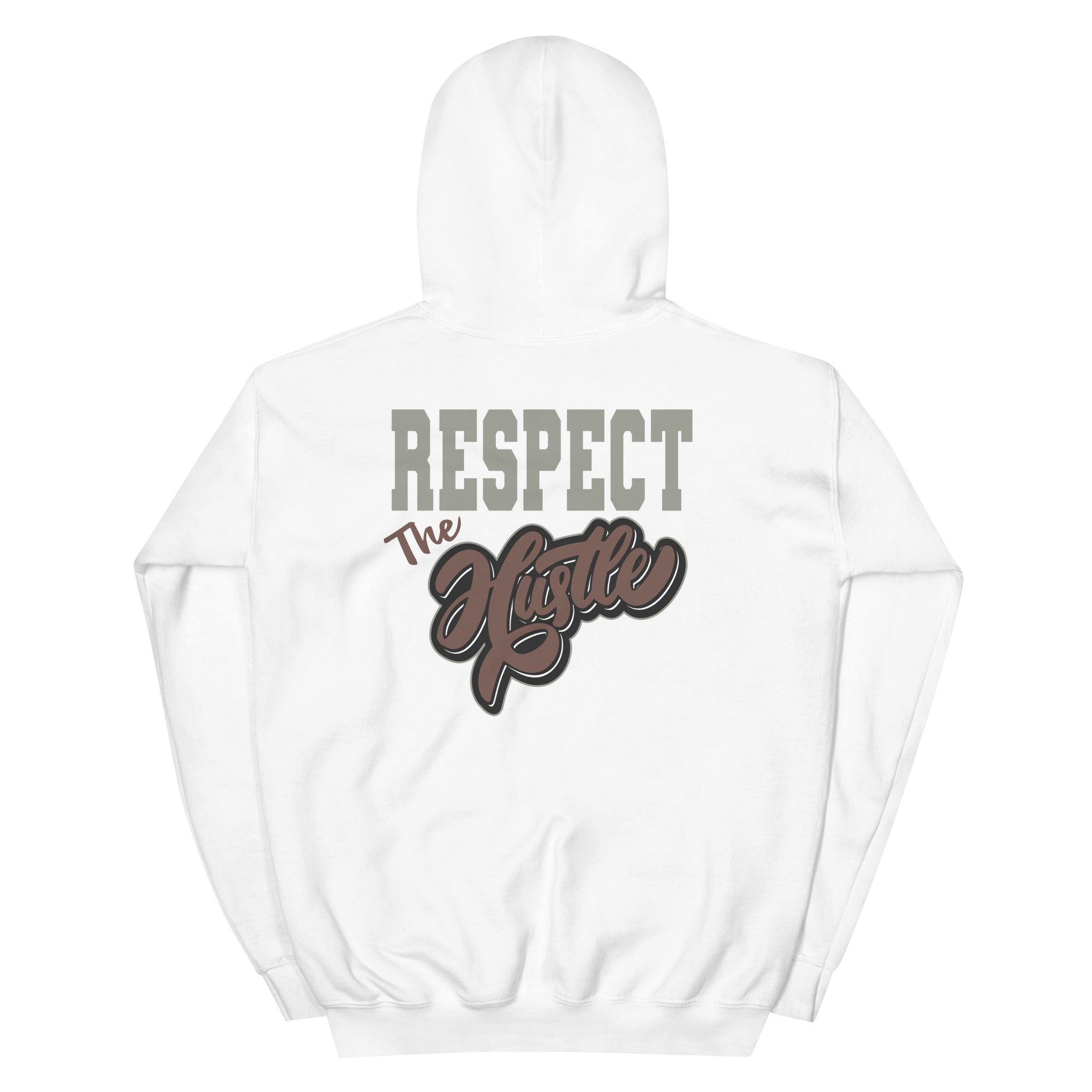 White Respect The Hustle Hoodie AJ 1s Patina photo