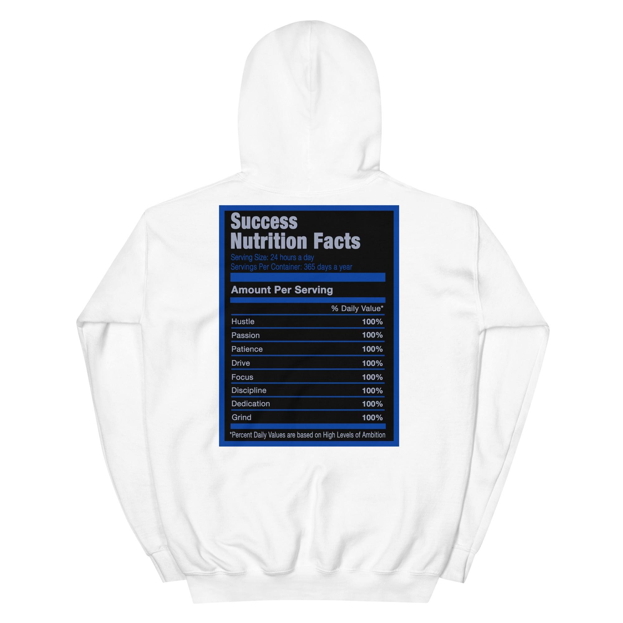 White Success Nutrition Facts Hoodie AJ 5 Racer Blue photo