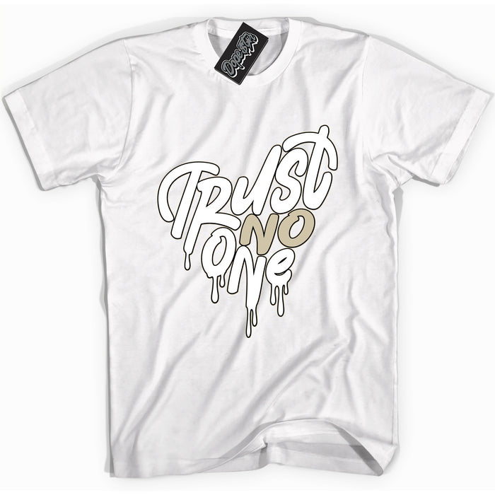 Cool White Shirt with “ Trust No One Heart” design that perfectly matches Gratitude 11s Sneakers.