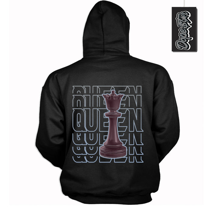 Cool Black Hoodie with “ Queen Chess ”  design that Perfectly Matches Burgundy 5s Sneakers.