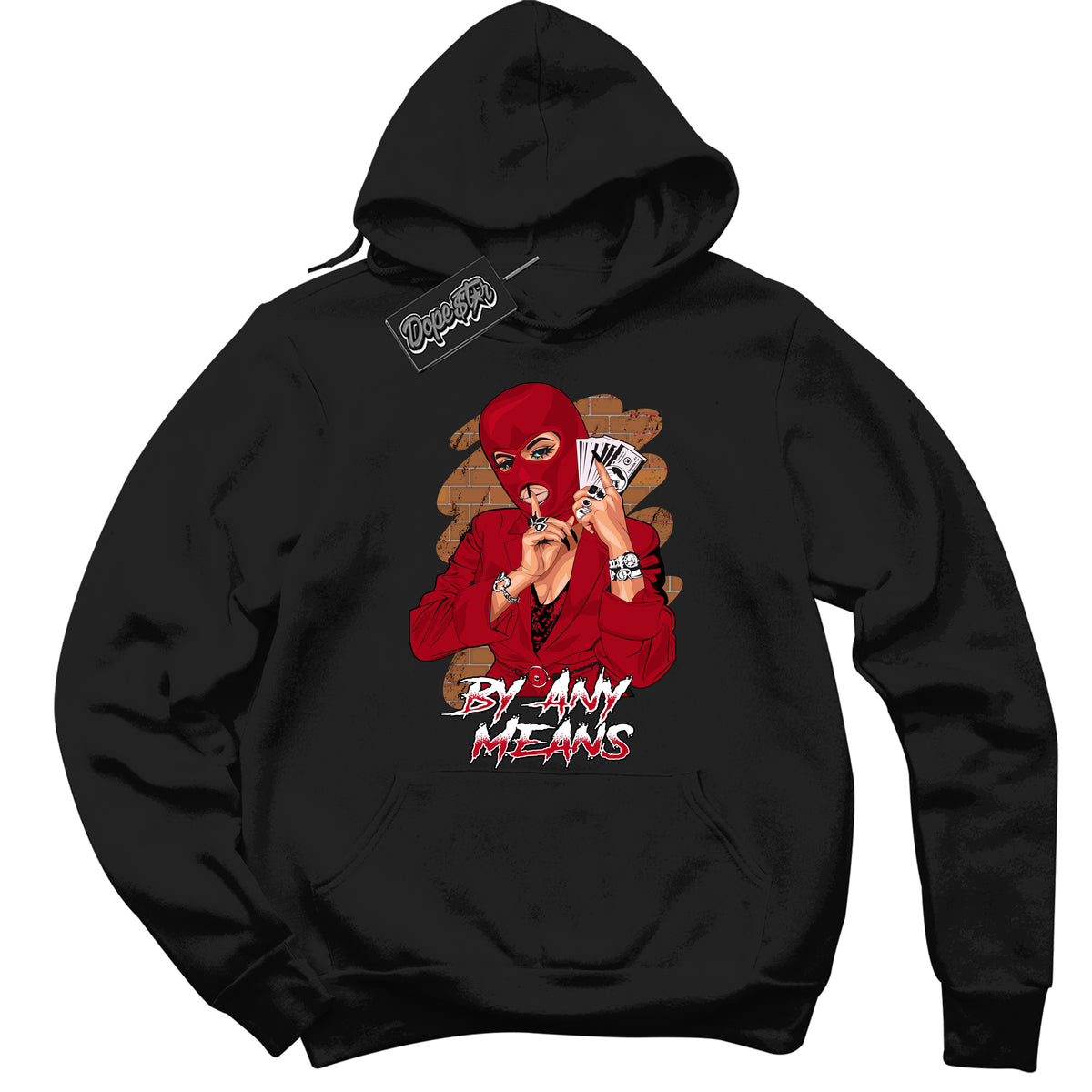 Cool Black Hoodie with “ By Any Means ”  design that Perfectly Matches  Bred Reimagined 4s Jordans.