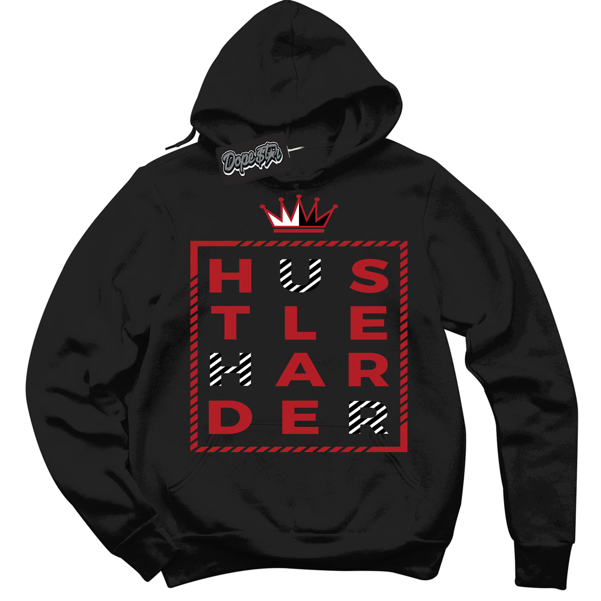 Cool Black Hoodie with “ Hustle Harder ”  design that Perfectly Matches Pro J Pack Chicago Dunks.