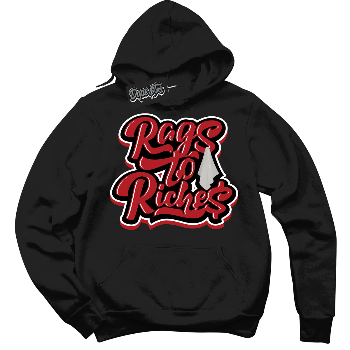 Cool Black Hoodie with “ Rags To Riches ”  design that Perfectly Matches Pro J Pack Chicago Dunks.