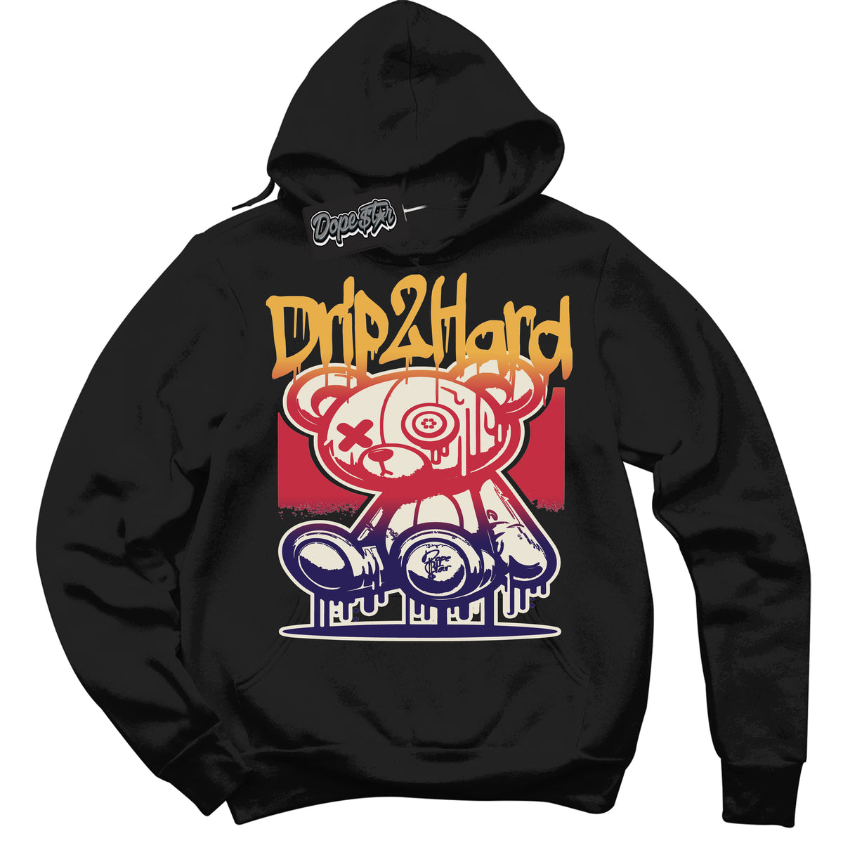 Cool Black Hoodie with “ Drip 2 Hard ”  design that Perfectly Matches J Balvin Sunset 3s Jordans.