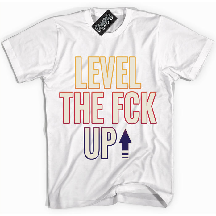 Cool White Shirt with “ Level The Fck Up” design that perfectly matches J Balvin Sunset 3s Jordans.