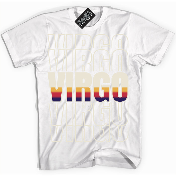 Cool White Shirt with “ Virgo” design that perfectly matches J Balvin Sunset 3s Jordans.
