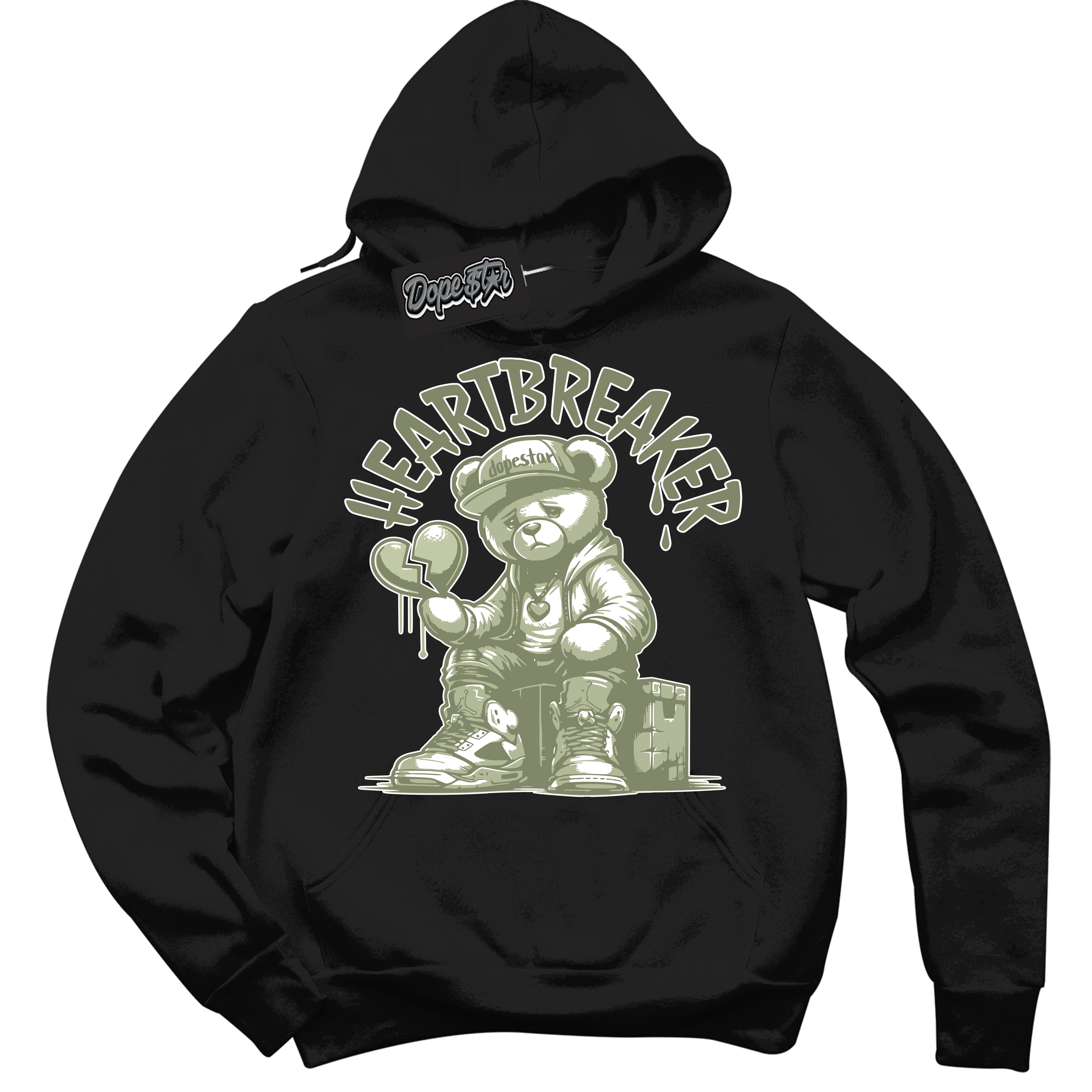 Cool Black Hoodie with “ Heartbreaker Bear ”  design that Perfectly Matches Next Nature Olive Aura Dunks.
