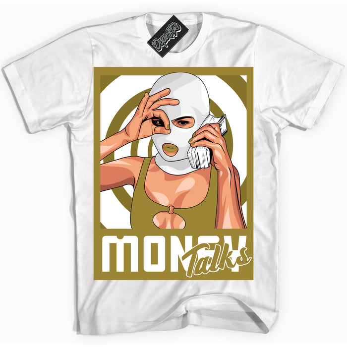 Cool White Shirt with “ Money Talks ” design that perfectly matches Pacific Moss Dunks.
