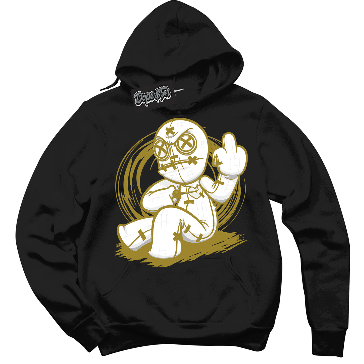 Cool Black Hoodie with “ Voodoo Doll ”  design that Perfectly Matches Pacific Moss Dunks.

