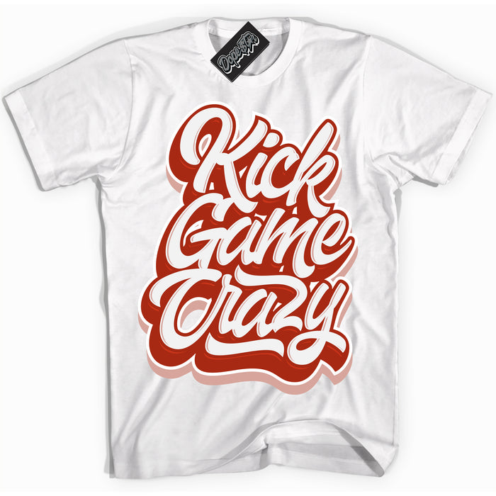 Cool White Shirt with “ Kick Game Crazy ” design that perfectly matches Red Stardust Dunk.

