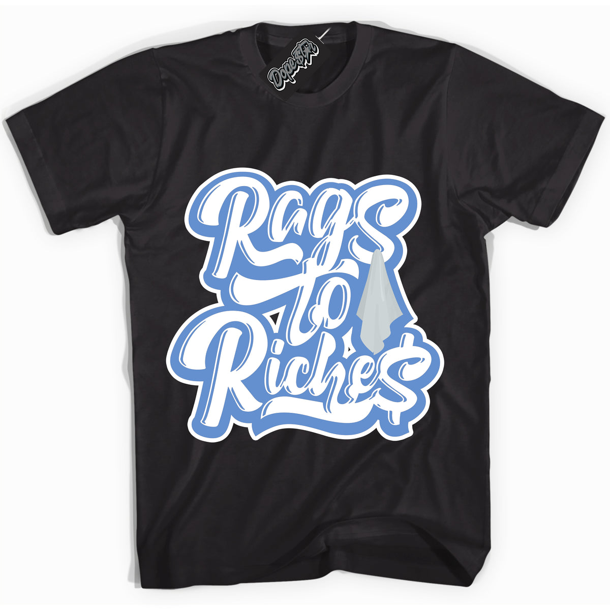 Cool Black Shirt with “ Rags To Riches ” design that perfectly matches Polar Blue Dunk.
