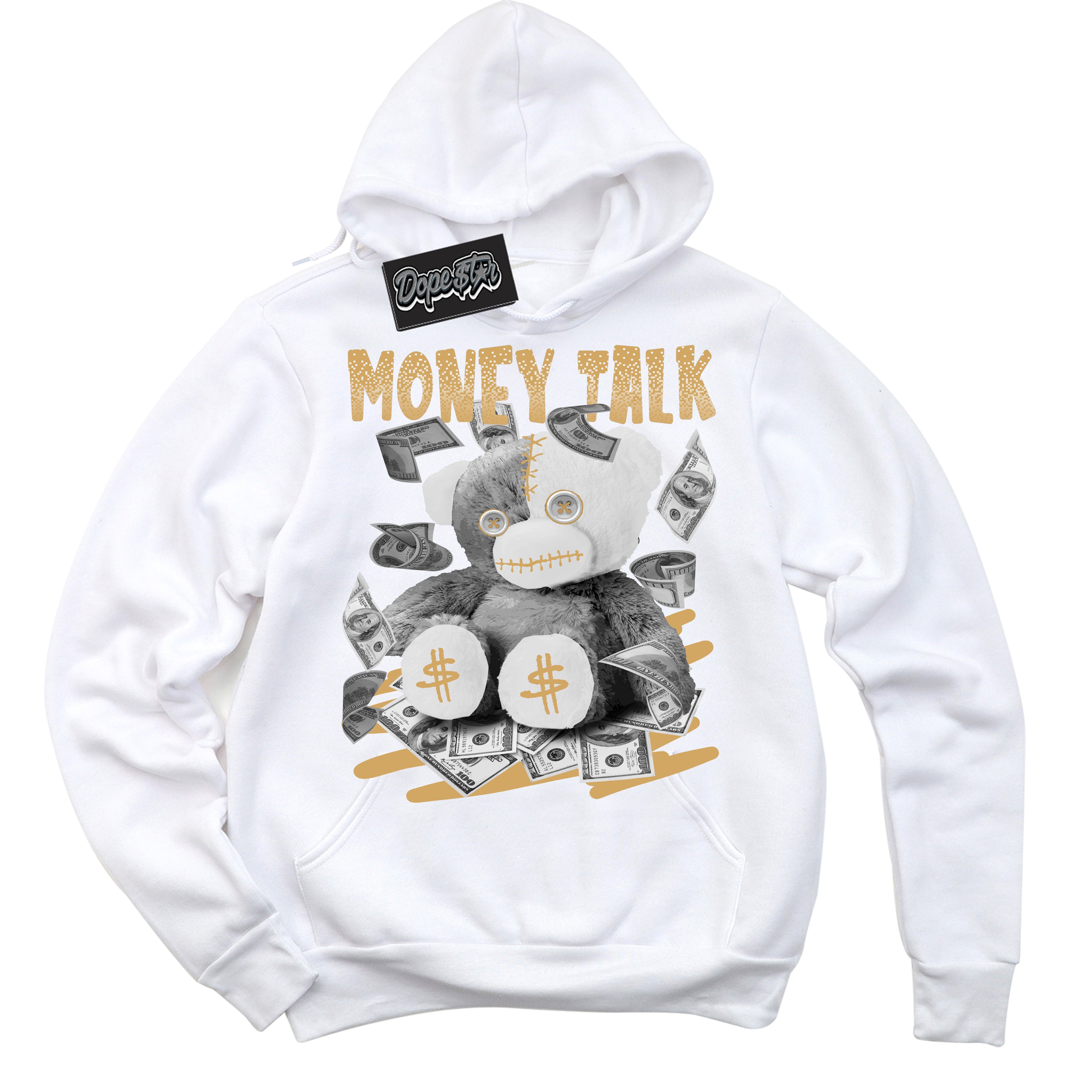 Cool White Hoodie with “ Money Talk ”  design that Perfectly Matches Craft Paris 6s Jordans.
