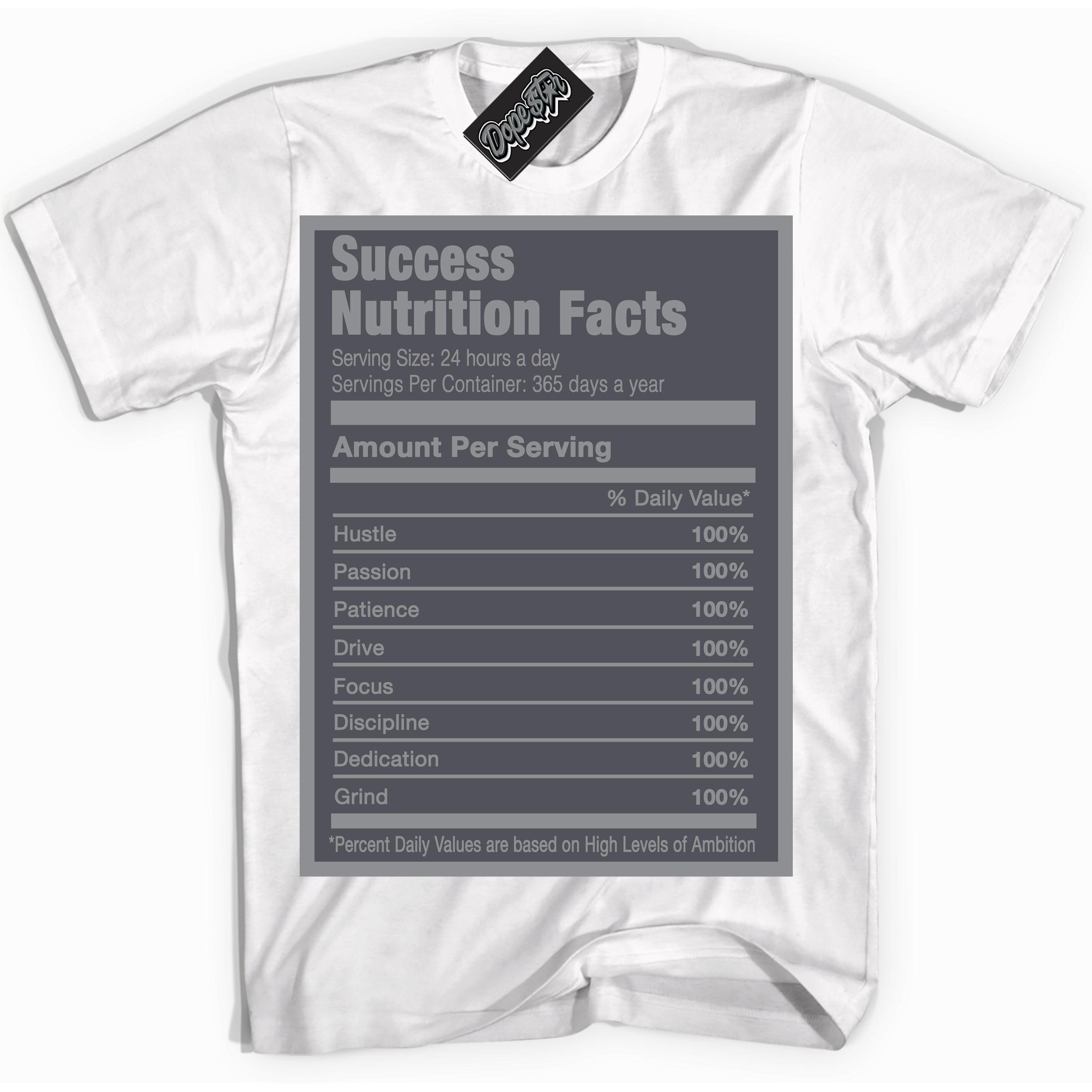 Cool White Shirt with “ Success Nutrition ” design that perfectly matches Paris Olympics Wet Cement 4s Jordans.
