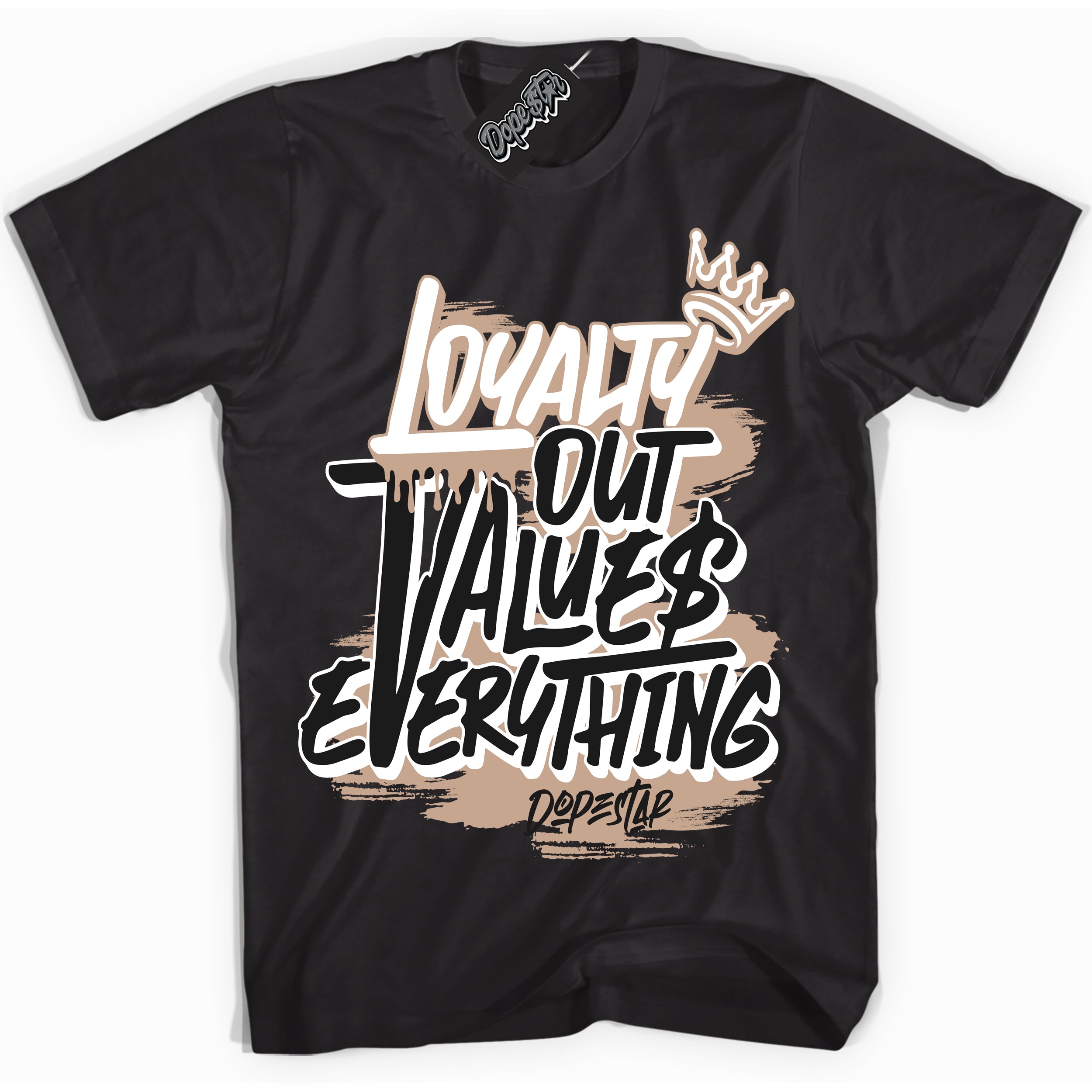 Cool Black Shirt with “ Loyalty Out Values Everything” design that perfectly matches Gratitude 11s Sneakers.
