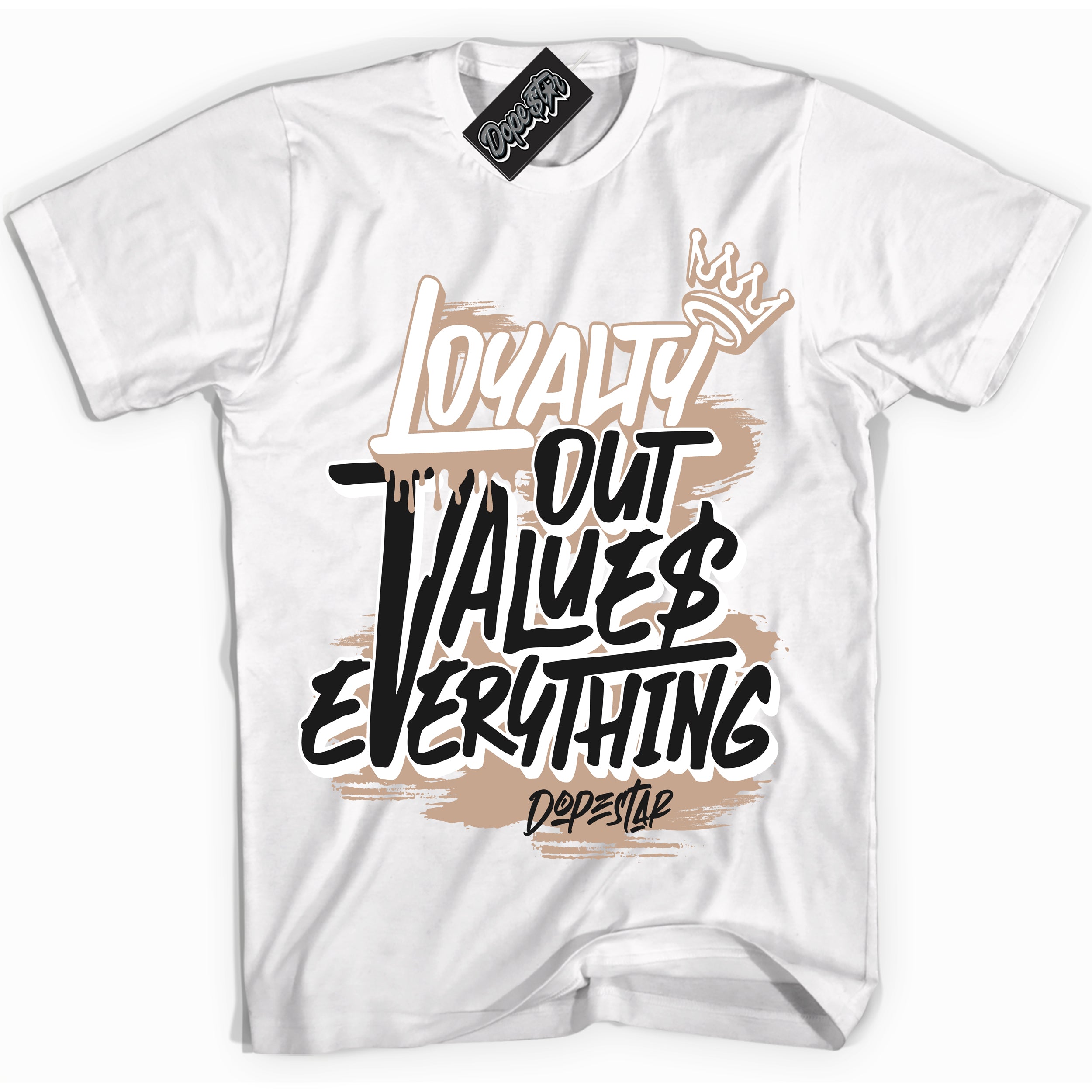 Cool White Shirt with “ Loyalty Out Values Everything” design that perfectly matches Gratitude 11s Sneakers.