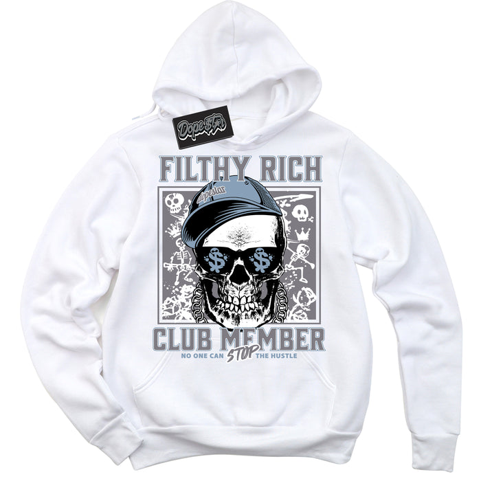 Cool White Hoodie with “ Filthy Rich ”  design that Perfectly Matches Cement Grey 11s Sneakers.