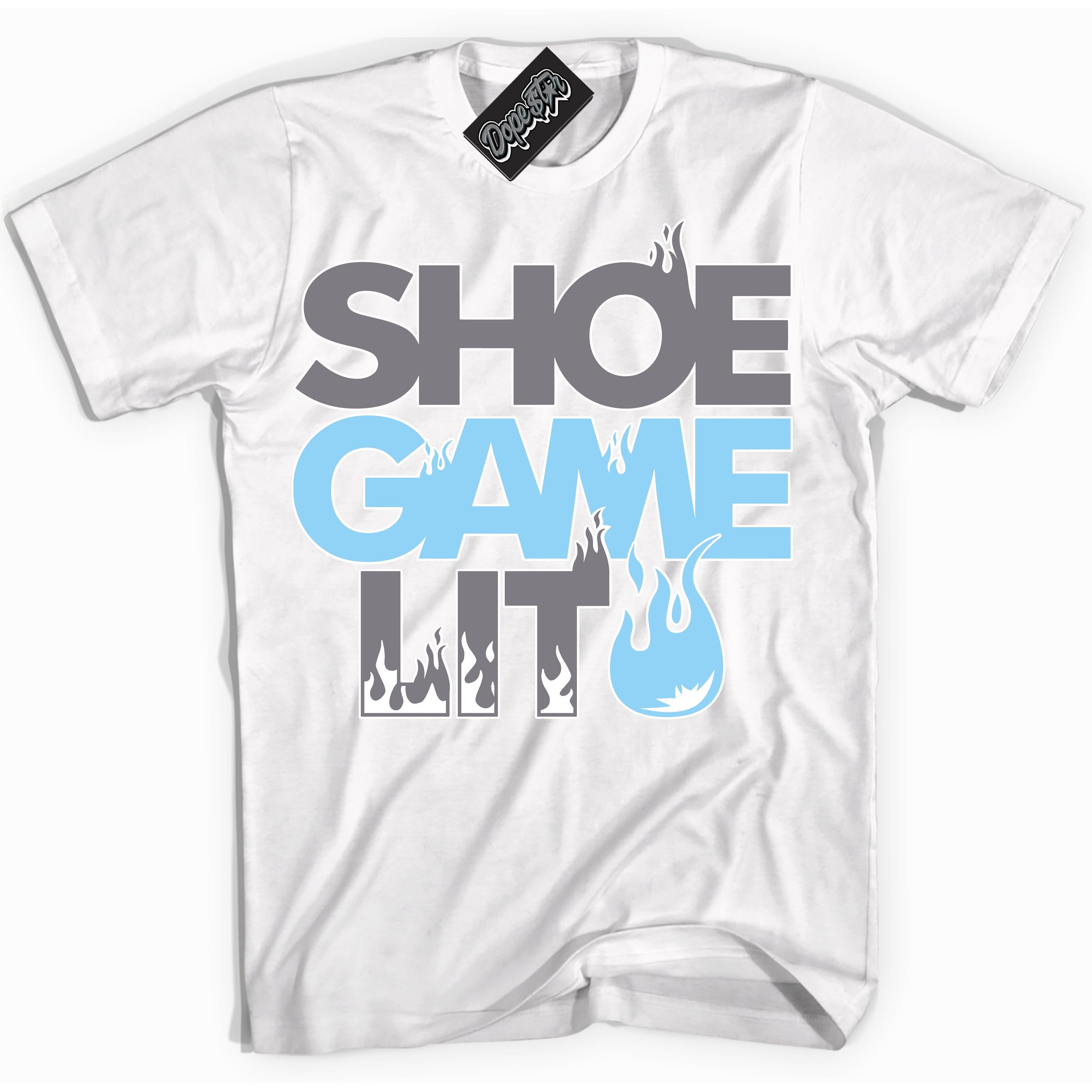 Cool White Shirt with “ Shoe Game Lit ” design that perfectly matches Cement Grey 11s Sneakers.