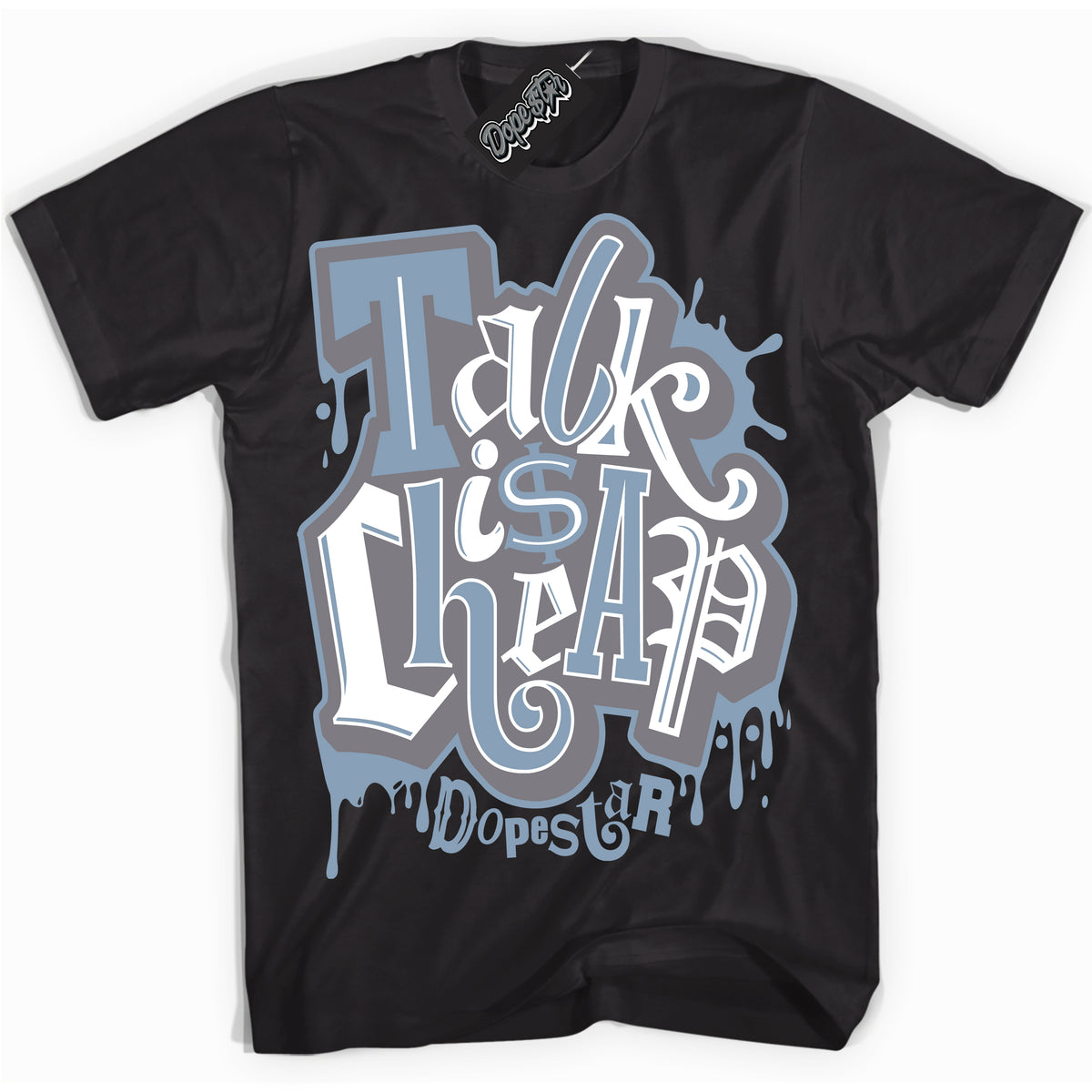 Cool Black Shirt with “ Talk Is Cheap” design that perfectly matches Cement Grey 11s Sneakers.