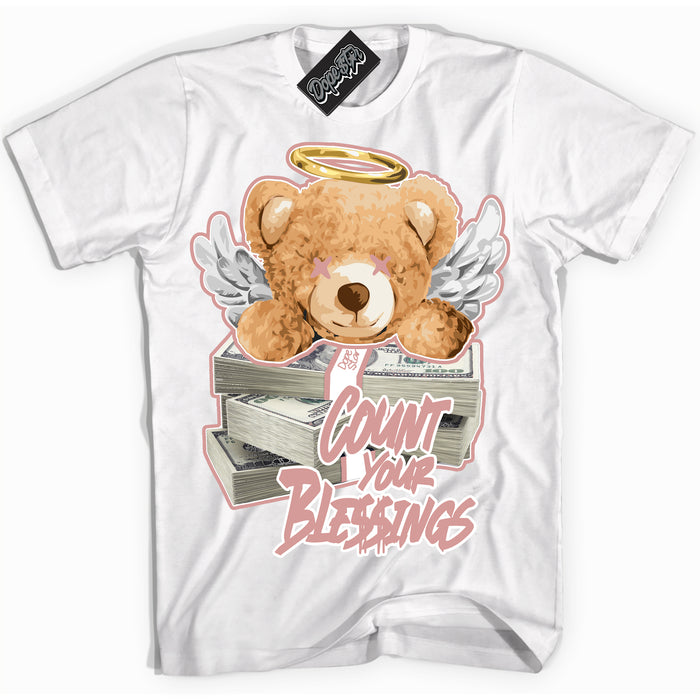 Cool White Shirt with “ Count Your Blessings ” design that perfectly matches Legend Pink 11s Jordans.
