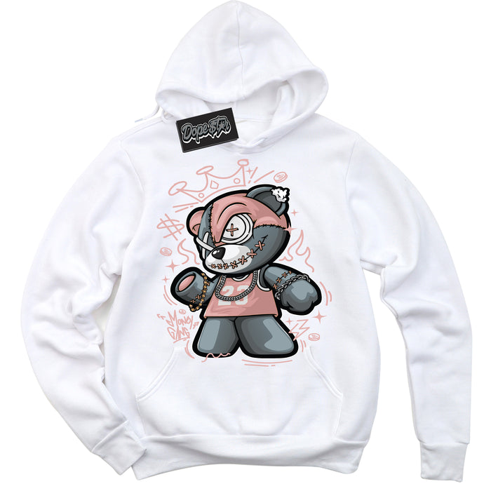 Cool White Hoodie with “ Money Gang Bear ”  design that Perfectly Matches Legend Pink 11s Jordans.
