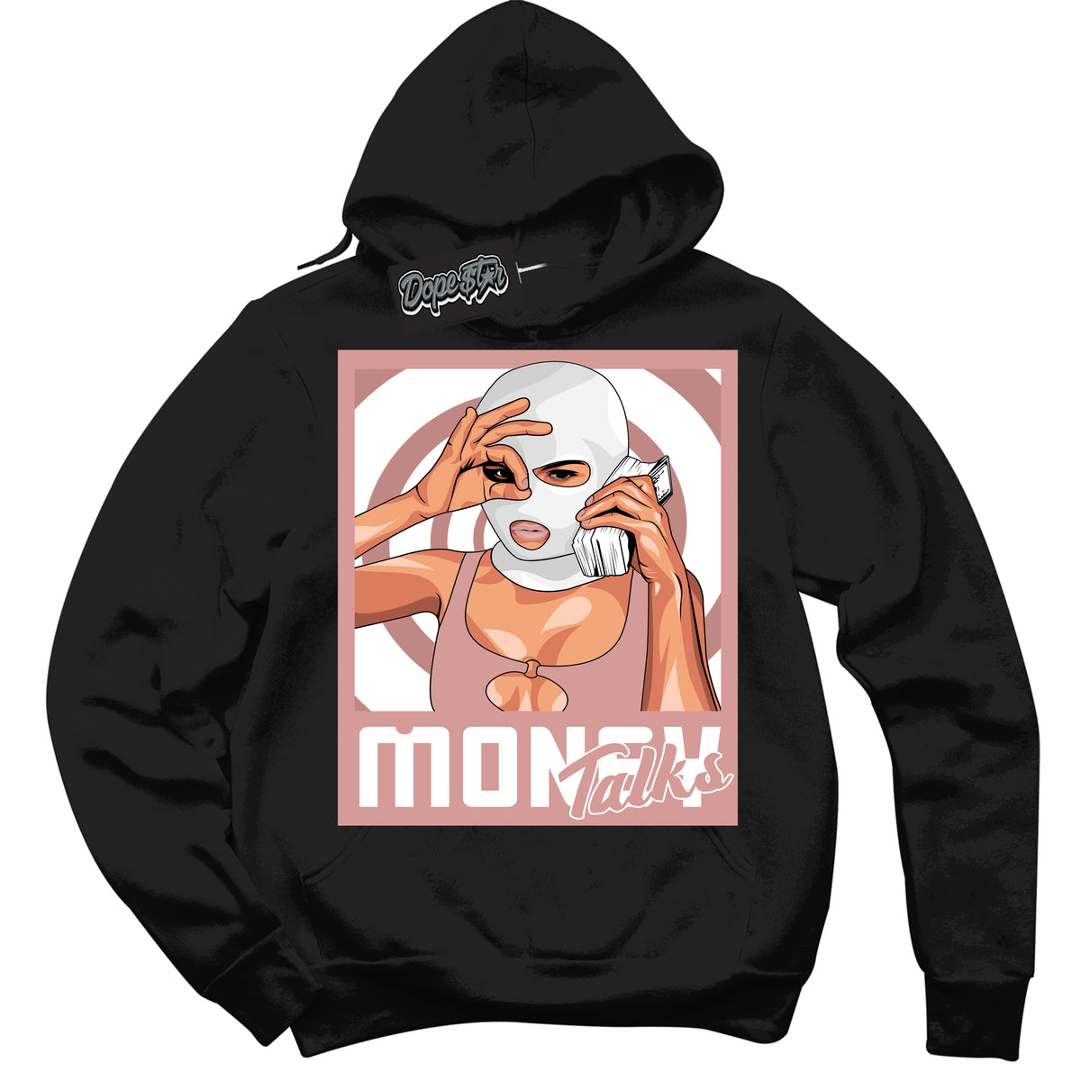 Cool Black Hoodie with “ Money Talks ”  design that Perfectly Matches Legend Pink 11s Jordans.
