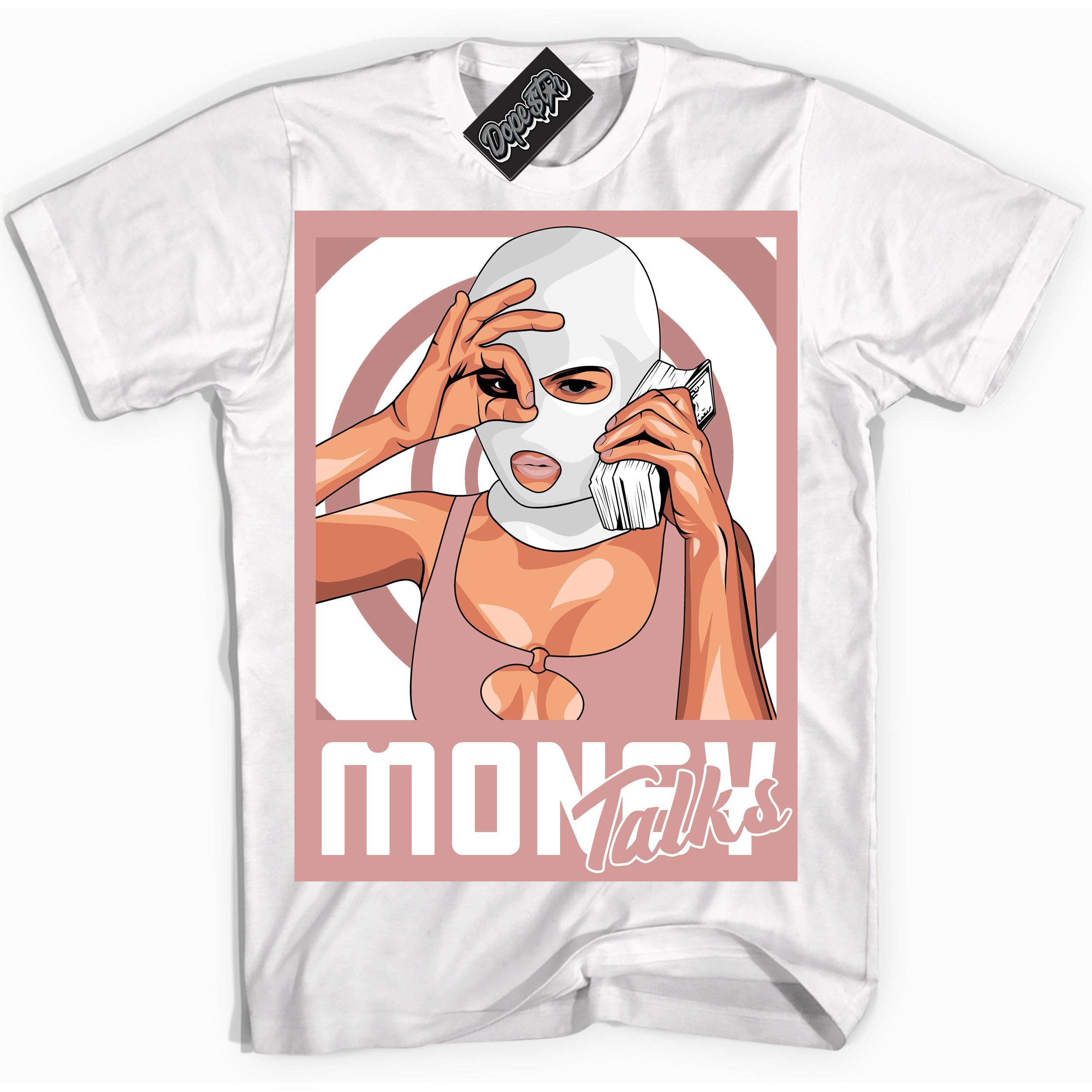 Cool White Shirt with “ Money Talks ” design that perfectly matches Legend Pink 11s Jordans.
