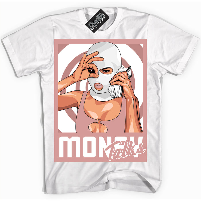 Cool White Shirt with “ Money Talks ” design that perfectly matches Legend Pink 11s Jordans.
